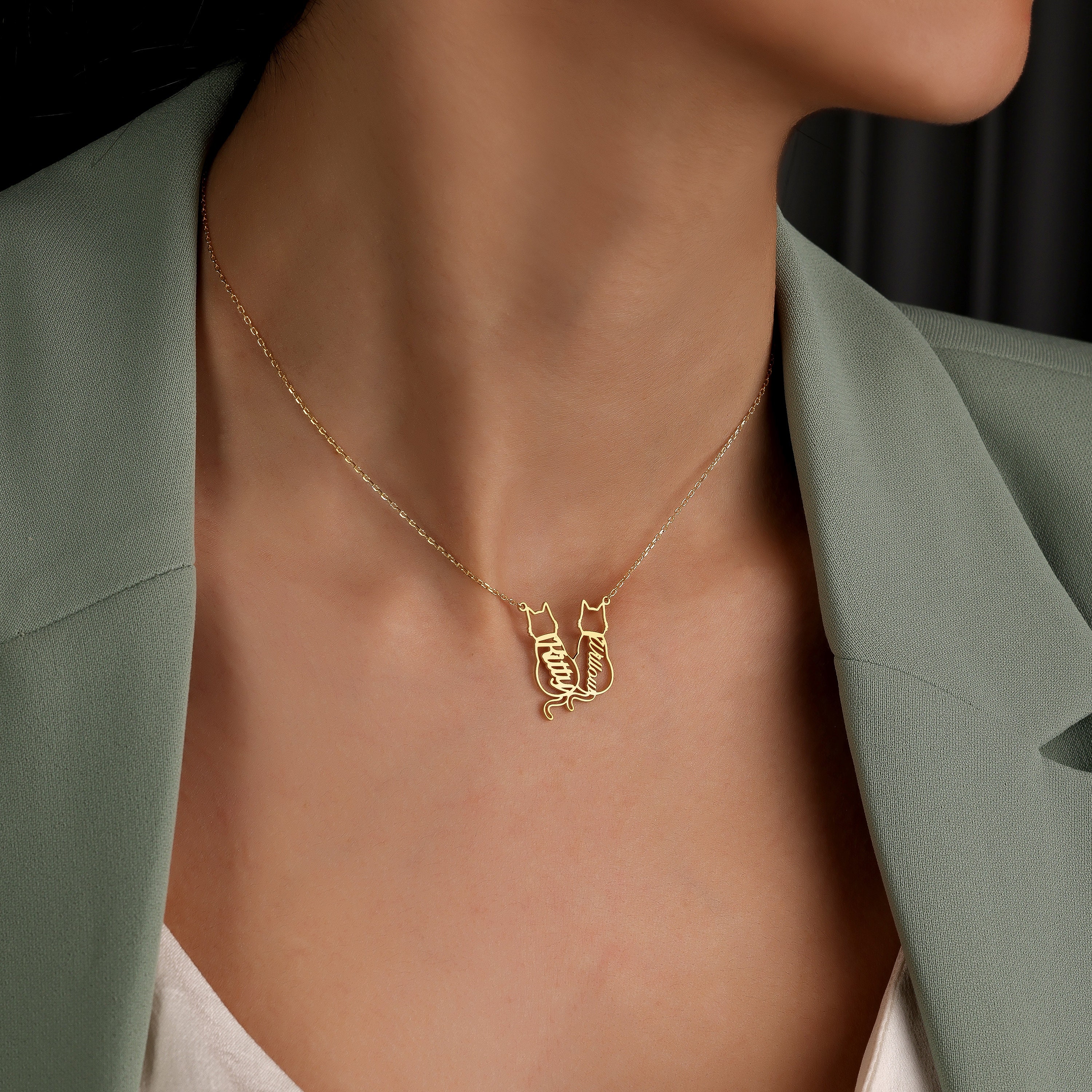 Custom Cat Necklace with Personalized Name, , Gifts For Cat Lovers, Cat Memorials Gift 