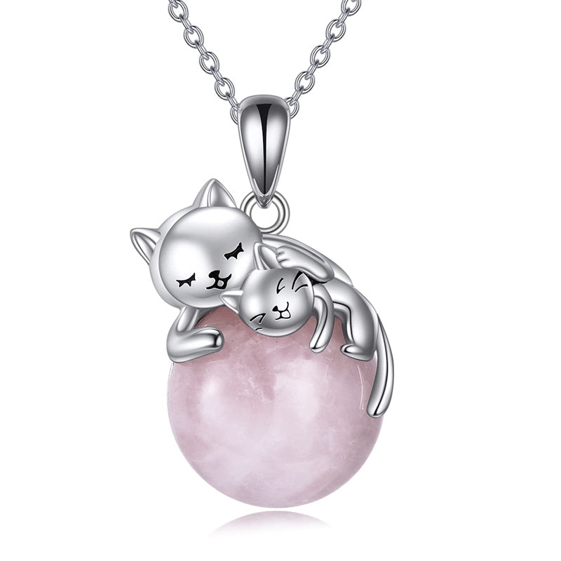 Cat Necklace with Birthstone 925 Sterling Silver Cat Pendant Necklace Gift for Women