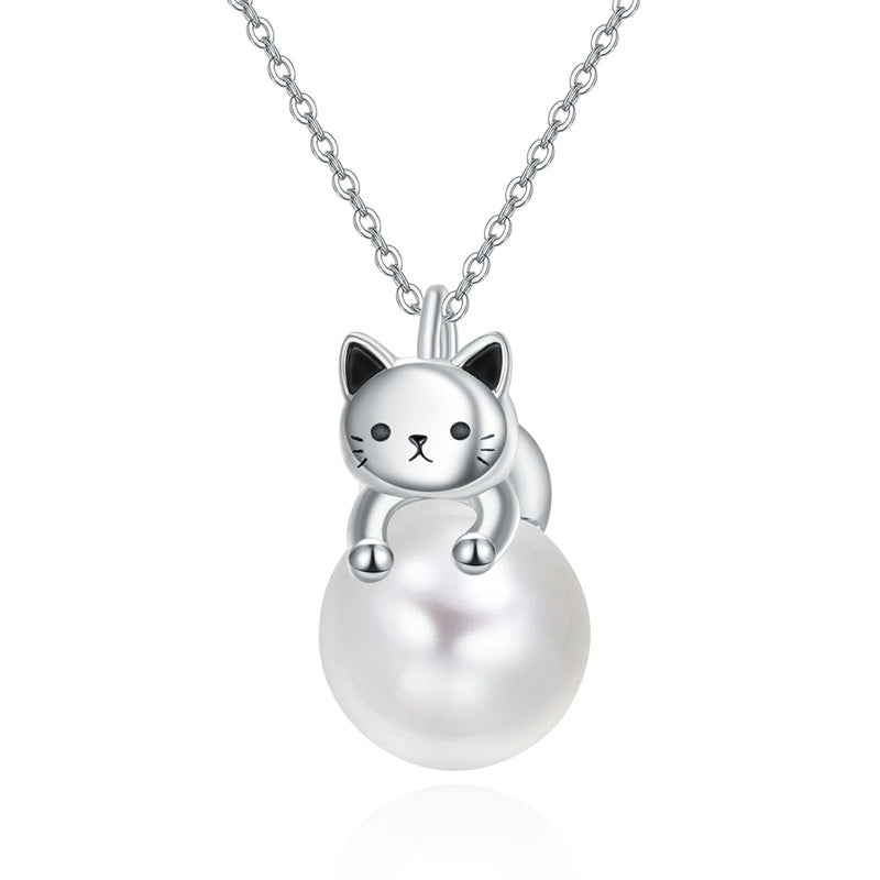 Cat Necklace with Birthstone 925 Sterling Silver Cat Pendant Necklace Gift for Women
