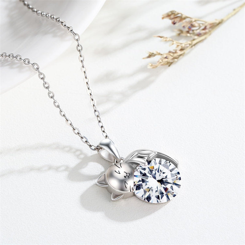 Cat Necklace with Birthstone 925 Sterling Silver Cat Pendant Necklace Gift for Women