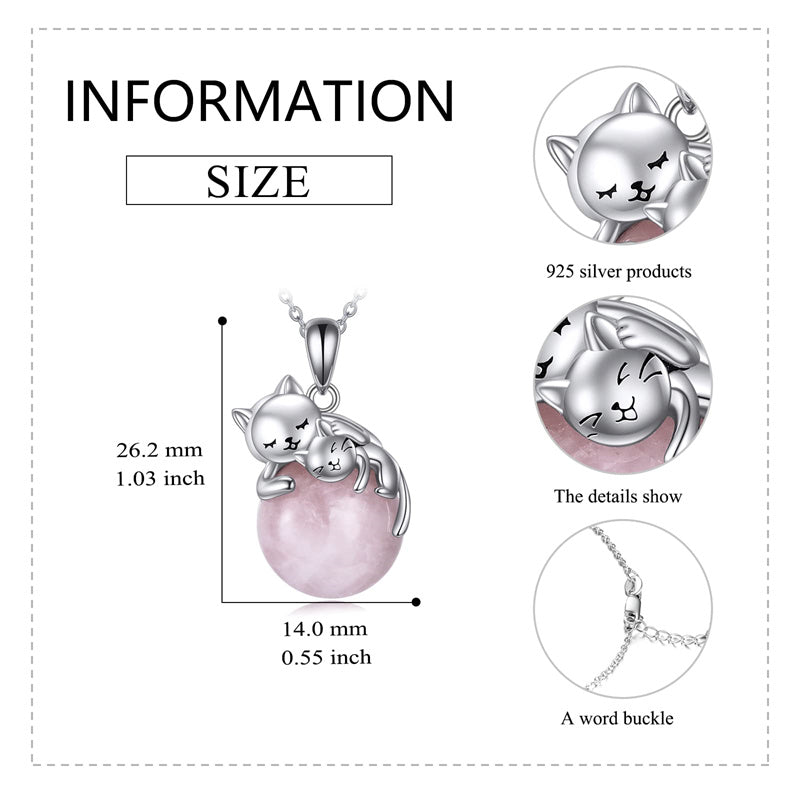 Cat Necklace with Birthstone 925 Sterling Silver Cat Pendant Necklace Gift for Women