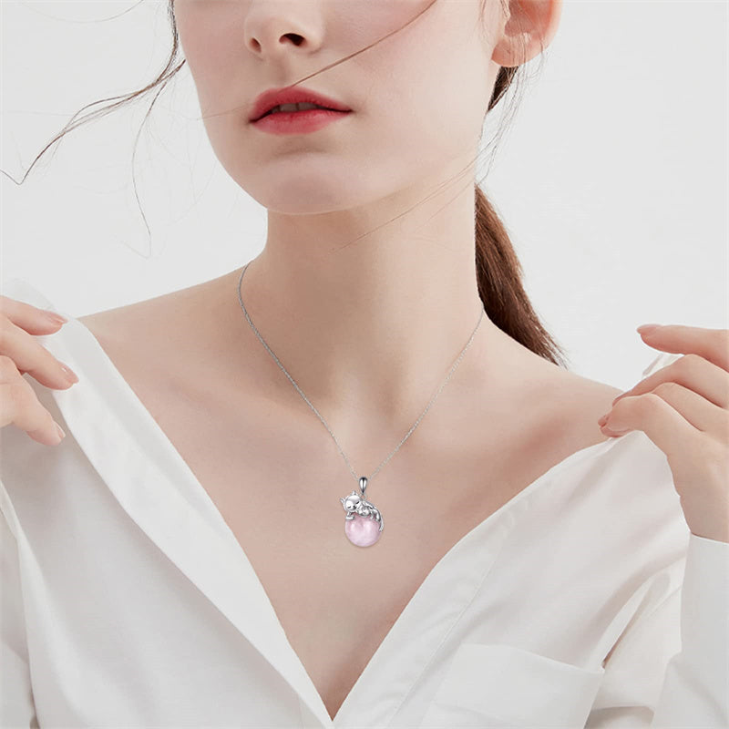 Cat Necklace with Birthstone 925 Sterling Silver Cat Pendant Necklace Gift for Women