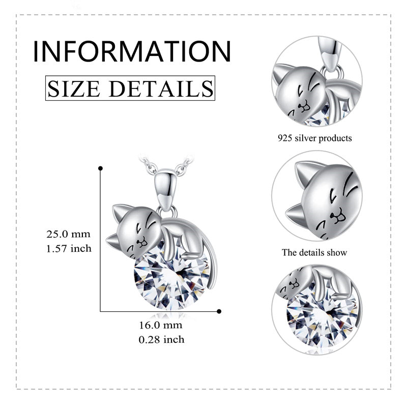 Cat Necklace with Birthstone 925 Sterling Silver Cat Pendant Necklace Gift for Women