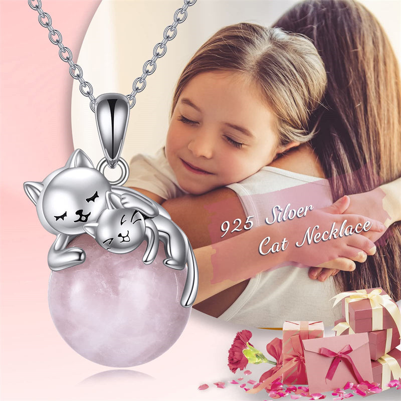 Cat Necklace with Birthstone 925 Sterling Silver Cat Pendant Necklace Gift for Women