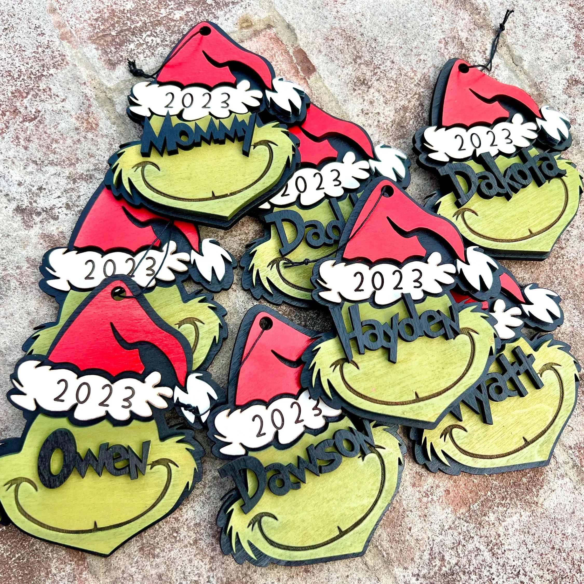 Personalized Grinch ornament- stocking tag