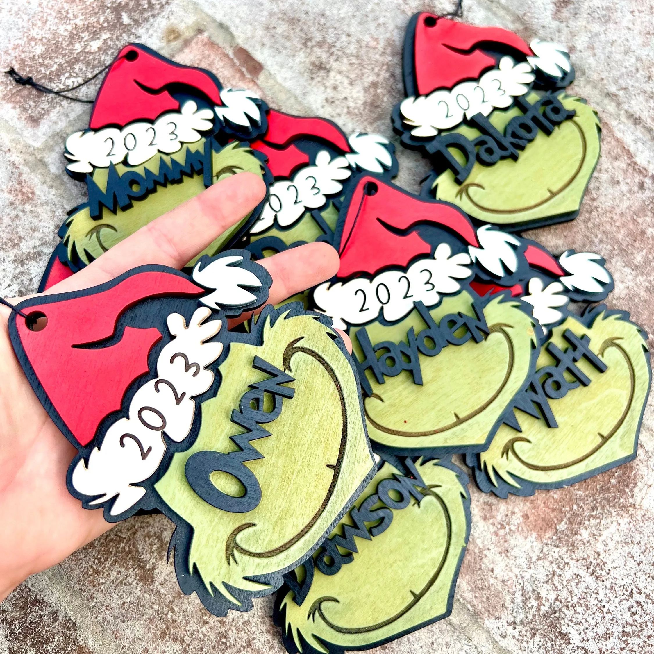 Personalized Grinch ornament- stocking tag