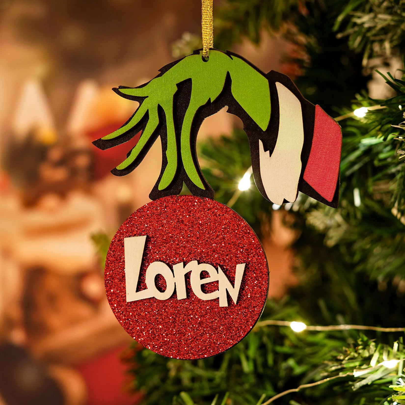 Personalized Grinch ornament- stocking tag