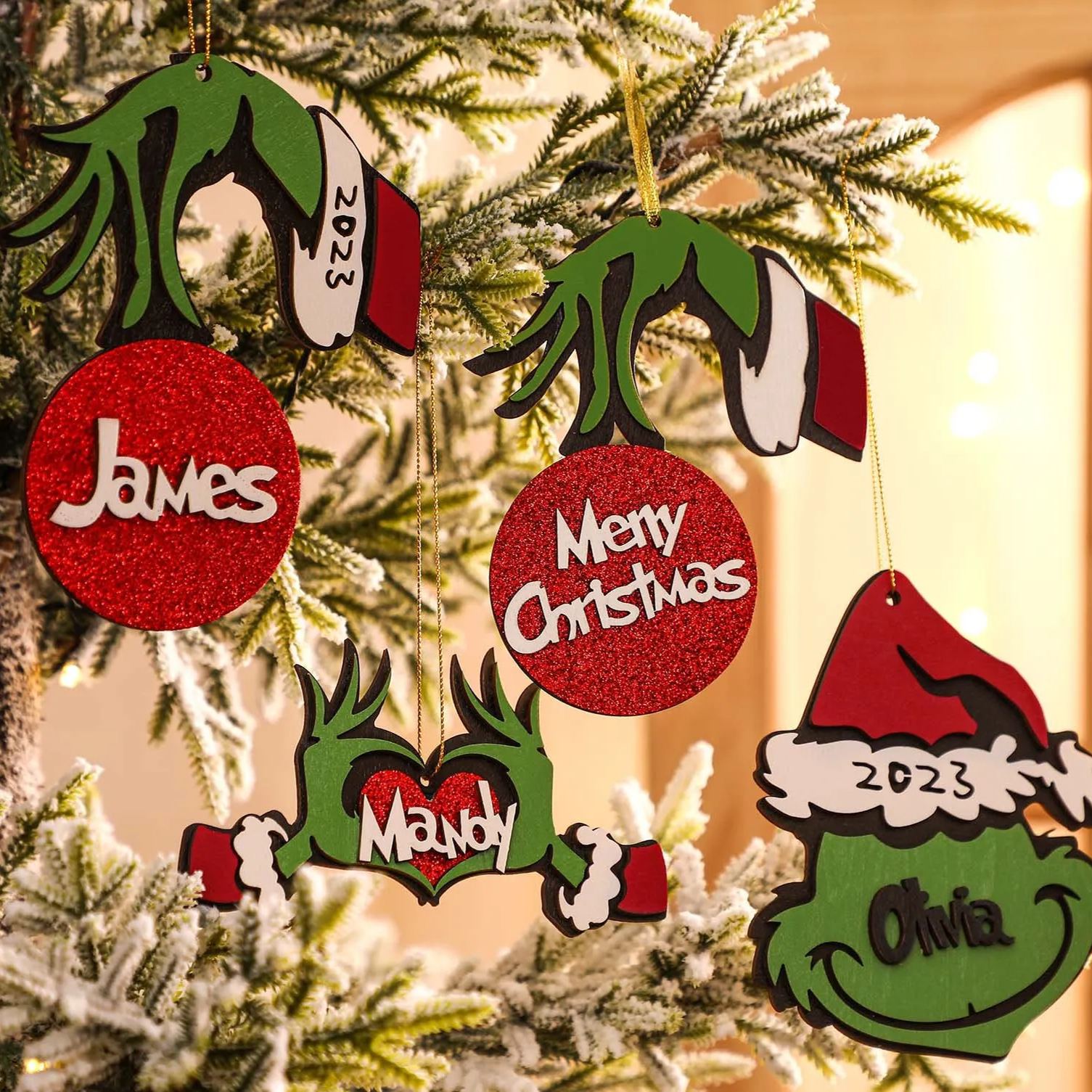 Personalized Grinch ornament- stocking tag