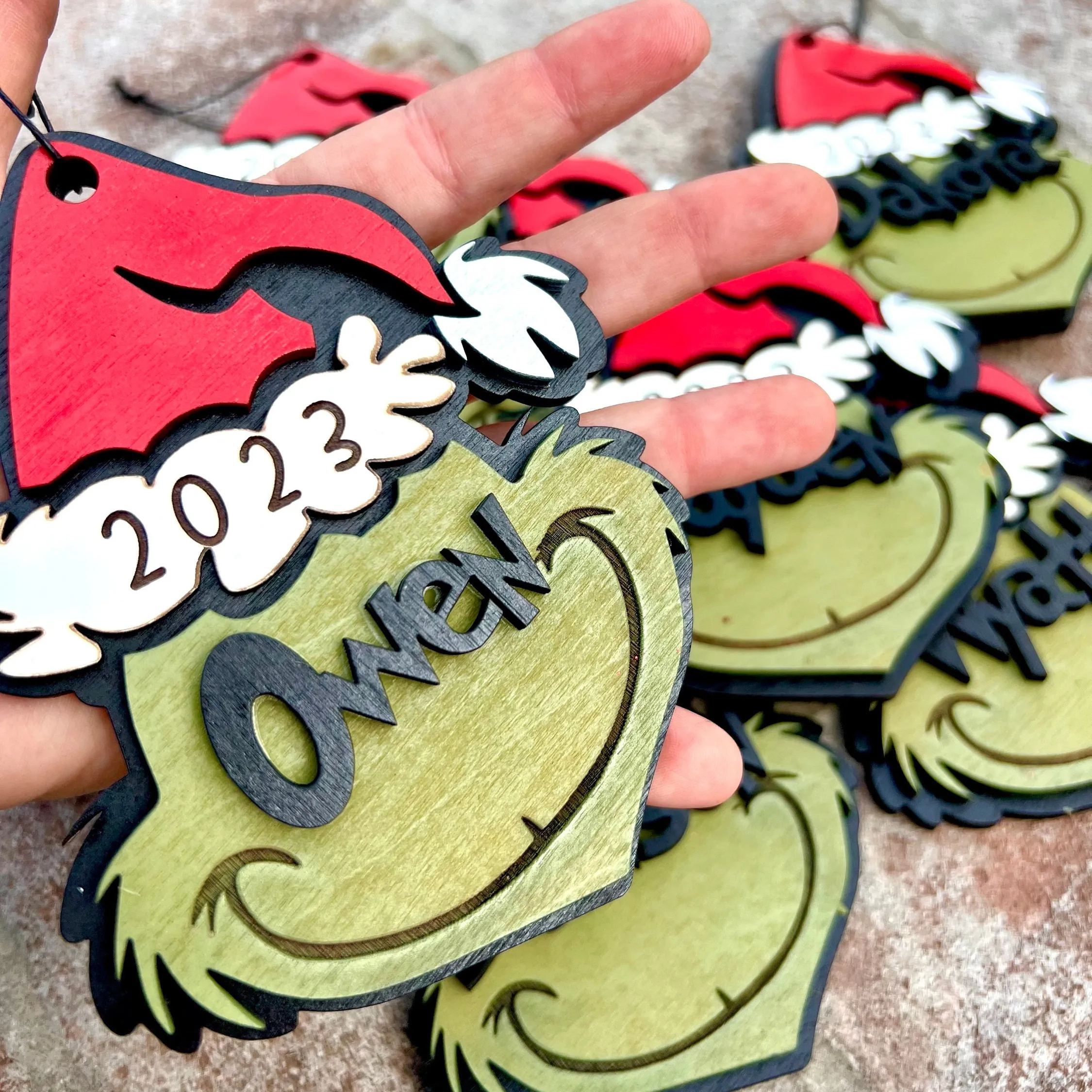 Personalized Grinch ornament- stocking tag