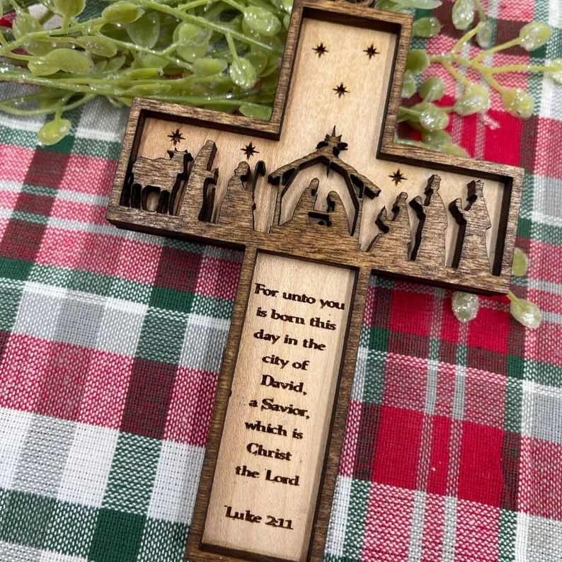 ðNativity Cross Scripture Christmas Ornament