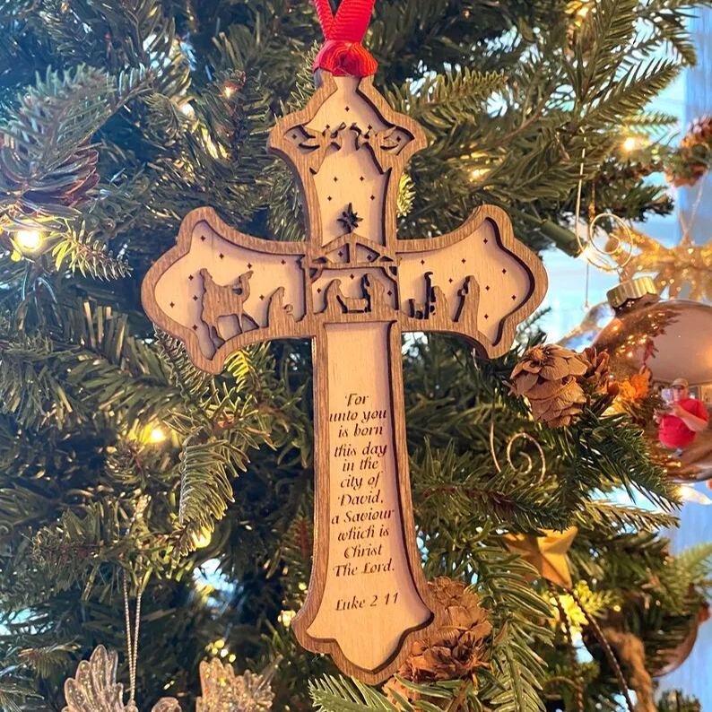 ðNativity Cross Scripture Christmas Ornament