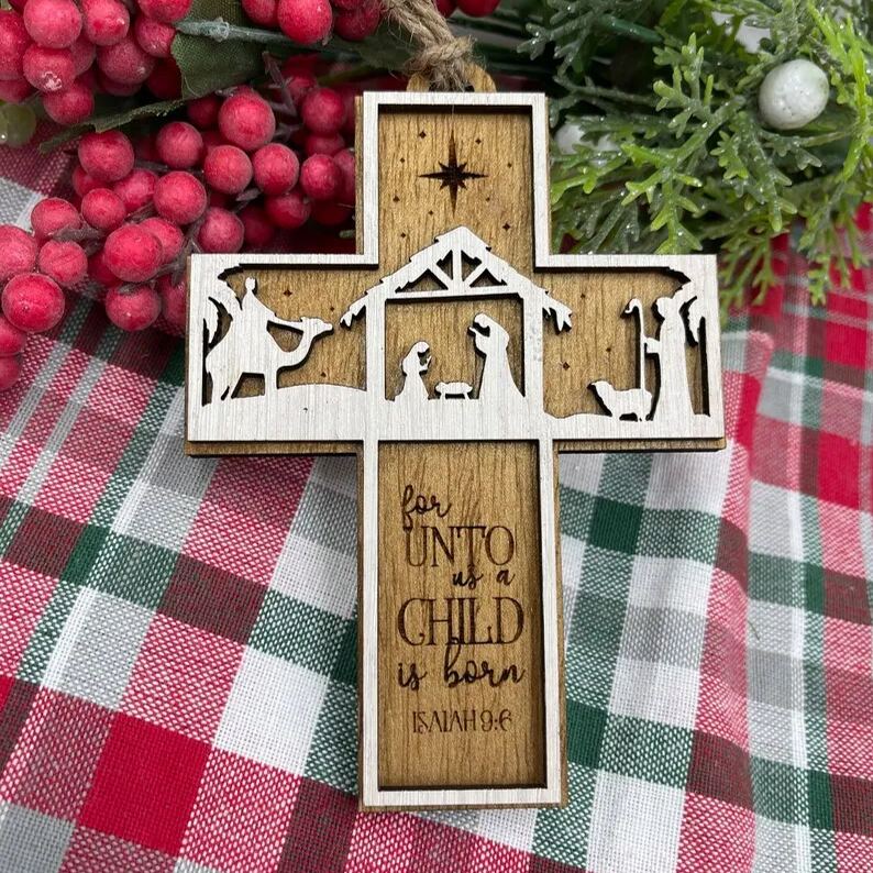 ðNativity Cross Scripture Christmas Ornament