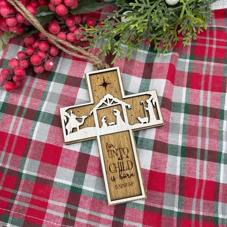 ðNativity Cross Scripture Christmas Ornament