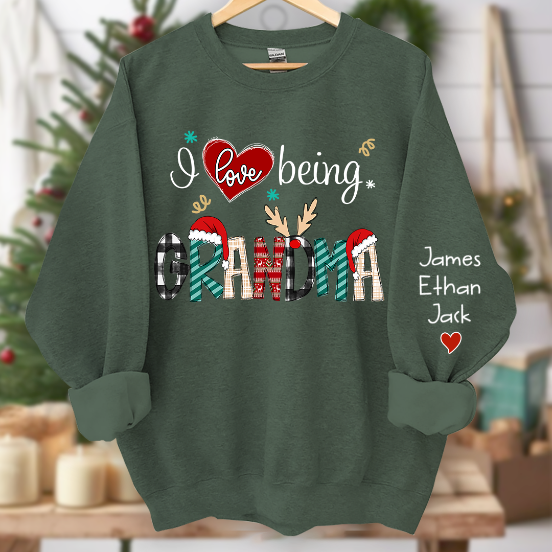 Merry Christmas  I Love Being Grandma Sweatshirt, Custom Grandma and Grandkids Sweatshirt