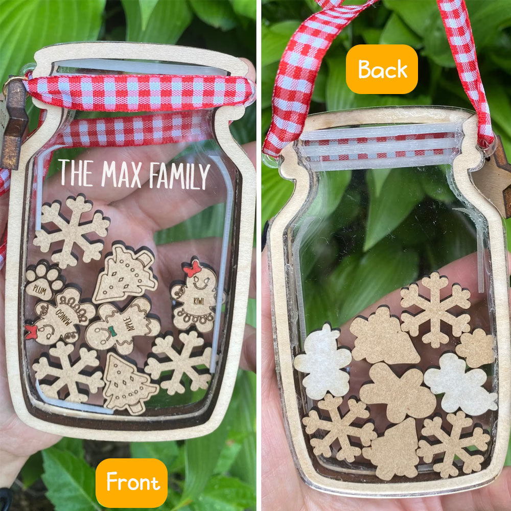 Personalized Shaker Ornament - Christmas Gift For Family - Gingerbread Family Jar With Name