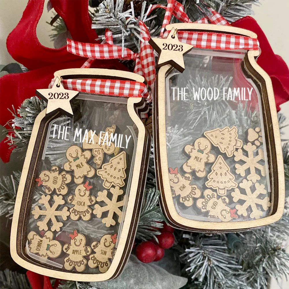 Personalized Shaker Ornament - Christmas Gift For Family - Gingerbread Family Jar With Name