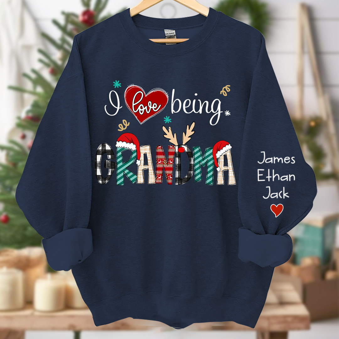 Merry Christmas  I Love Being Grandma Sweatshirt, Custom Grandma and Grandkids Sweatshirt