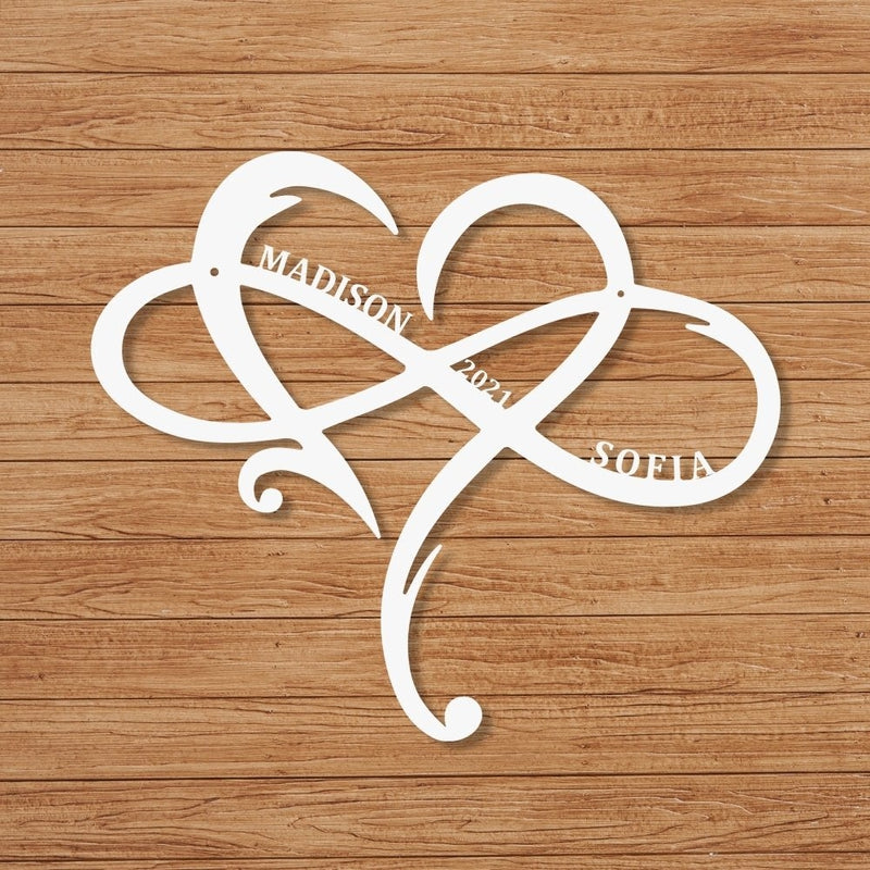 Personalized Monogram Split Letter Name Infinity Heart Metal Sign for Your Love
