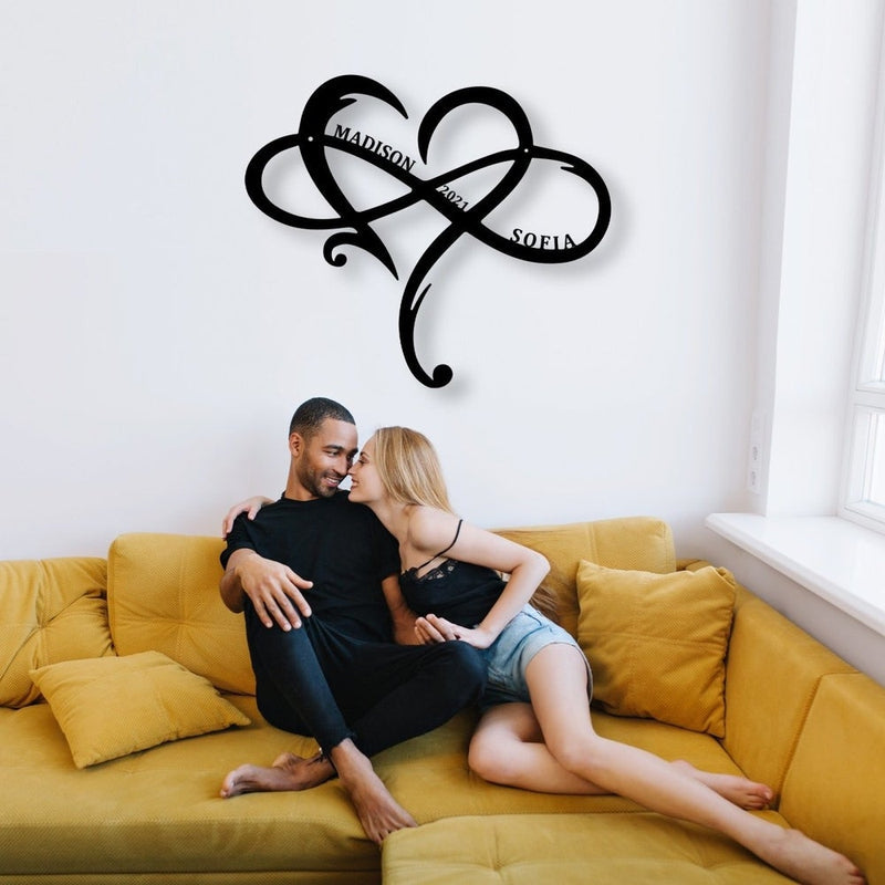 Personalized Monogram Split Letter Name Infinity Heart Metal Sign for Your Love