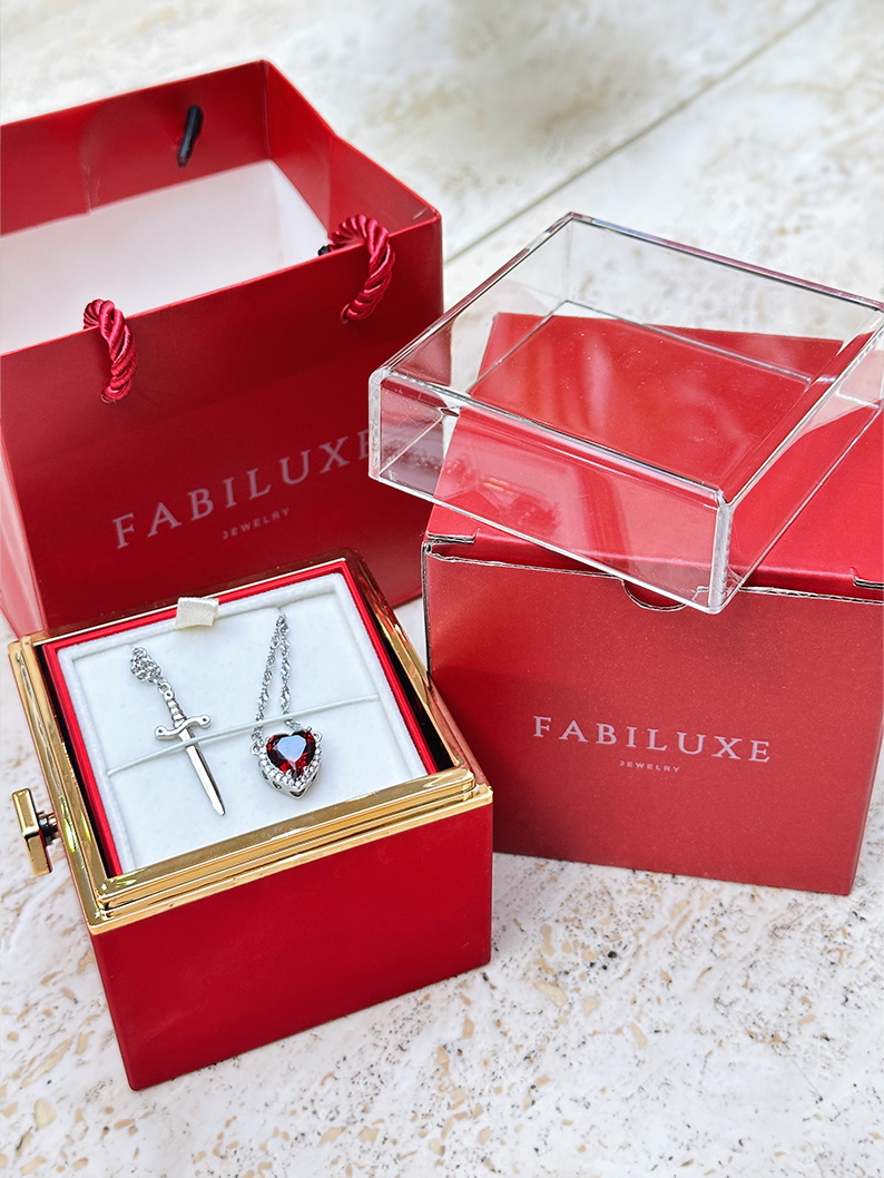Eternal Rose Box - W/Heart & Sword Promise Necklace Set