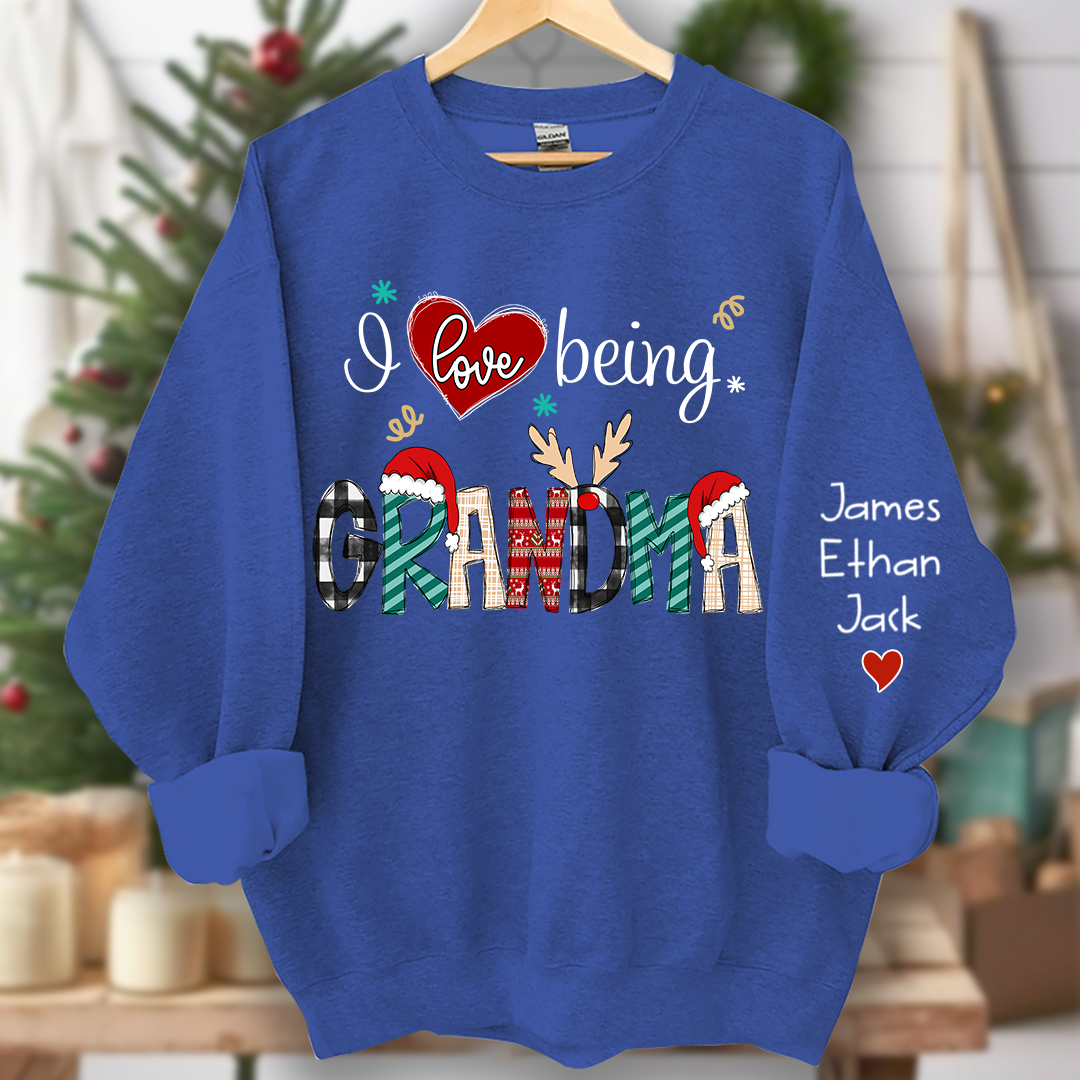 Merry Christmas  I Love Being Grandma Sweatshirt, Custom Grandma and Grandkids Sweatshirt