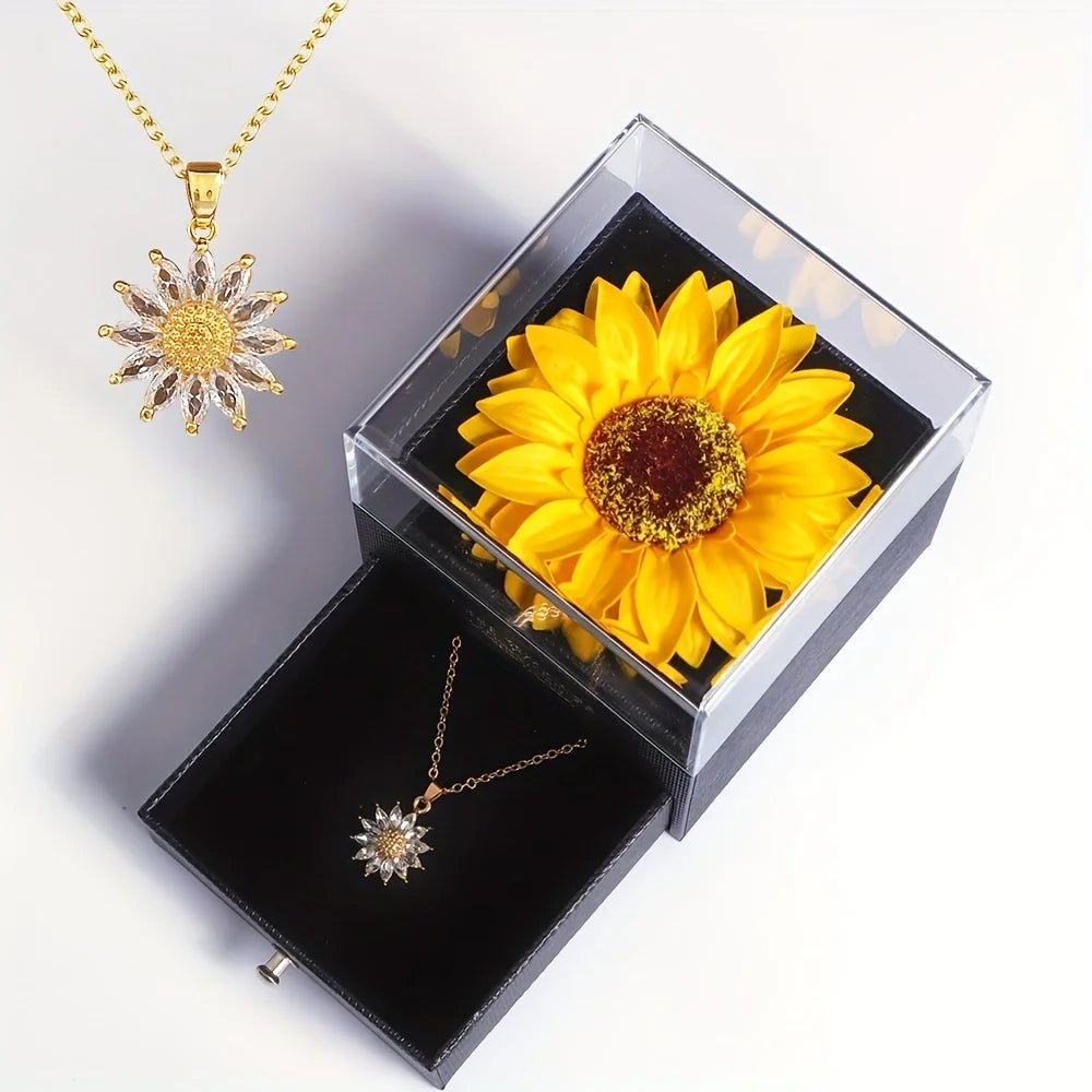 Sunflower Necklace Gift Set with Box– A Timeless Symbol of Love & Devotion Perfect for Valentine's Gift for Her