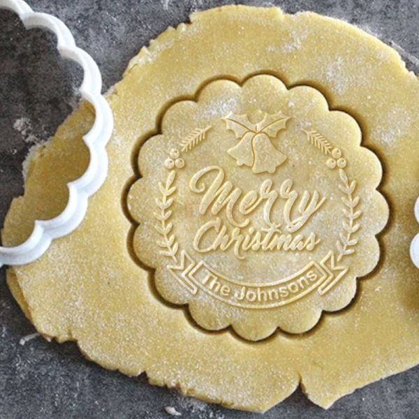 Personalized Christmas Wreath Design Cookie Stamp Family Cookie