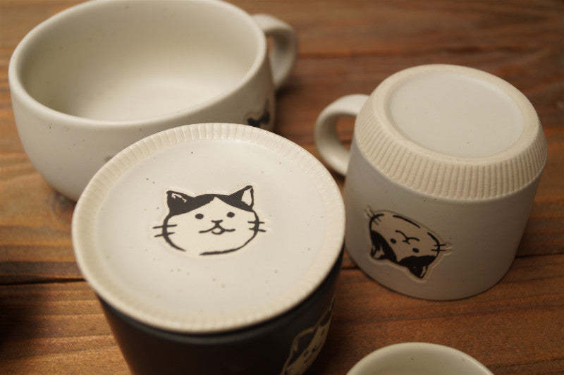 911 树下盒 2个包邮质朴粗陶猫咪涂鸦马克杯釉下彩酱料碗汤杯茶杯小碟-88900-图片alt01