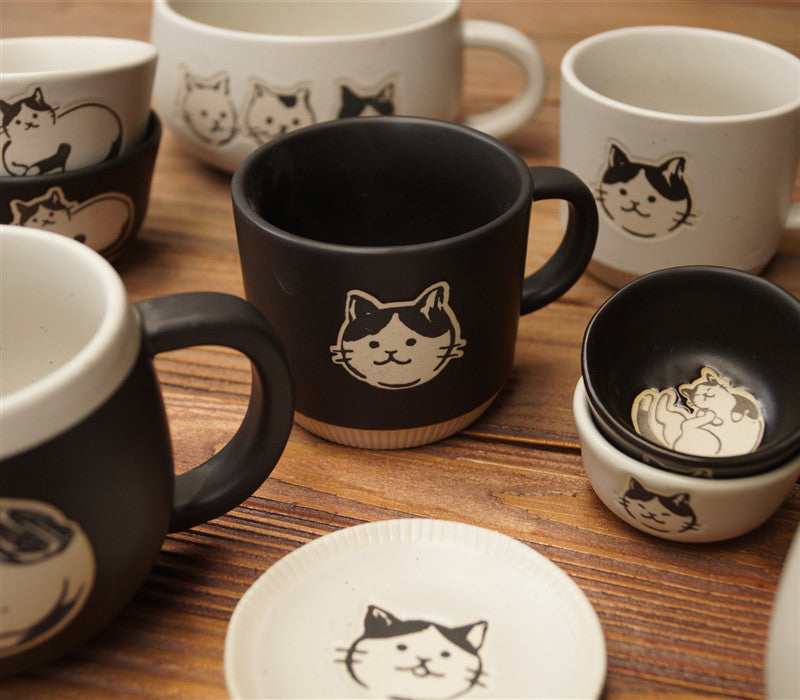 911 树下盒 2个包邮质朴粗陶猫咪涂鸦马克杯釉下彩酱料碗汤杯茶杯小碟-88900-图片alt01