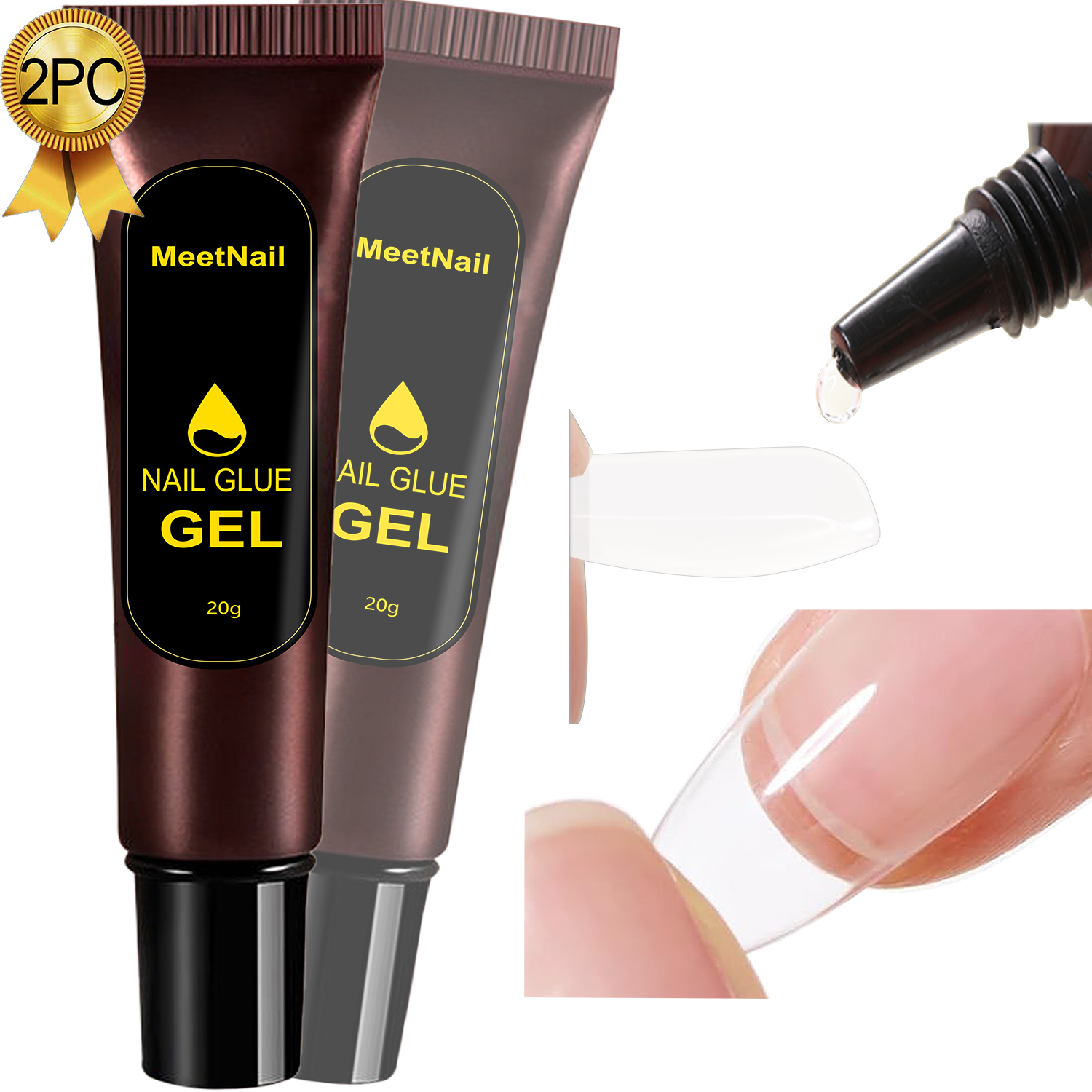 2Pcs*20g Solid Nail Glue Gel, Tipex Soft Nail Tips Glue Super Strong for Acrylic Nails Extension Fake Nails Press On Nails,U V Light Required