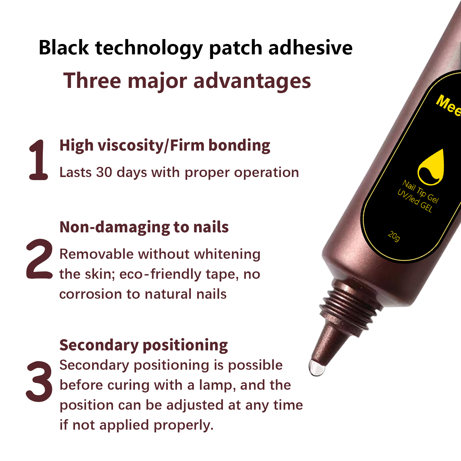 2Pcs*20g Solid Nail Glue Gel, Tipex Soft Nail Tips Glue Super Strong for Acrylic Nails Extension Fake Nails Press On Nails,U V Light Required