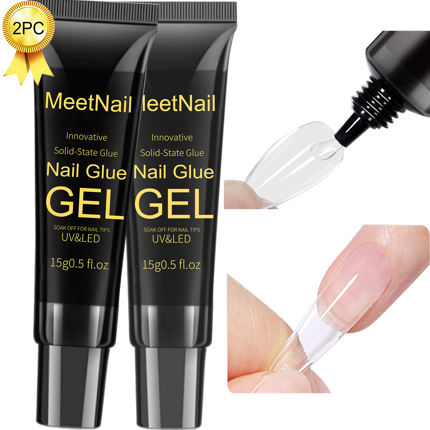 2Pcs*20g Solid Nail Glue Gel, Tipex Soft Nail Tips Glue Super Strong for Acrylic Nails Extension Fake Nails Press On Nails,U V Light Required
