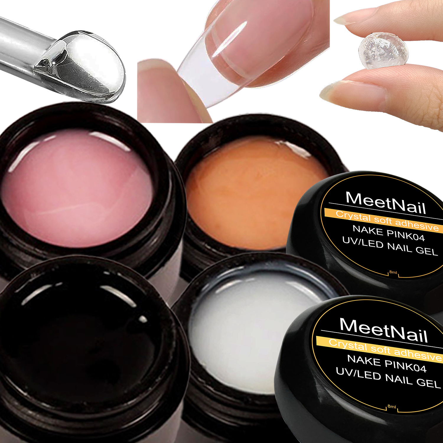 Solid Nail Glue Gel for False Nail Tips, 4 PCS 8g Press on Solid Acrylic Nail Glue Gel for Salon Art DIY at Home, Need UV Light Cured