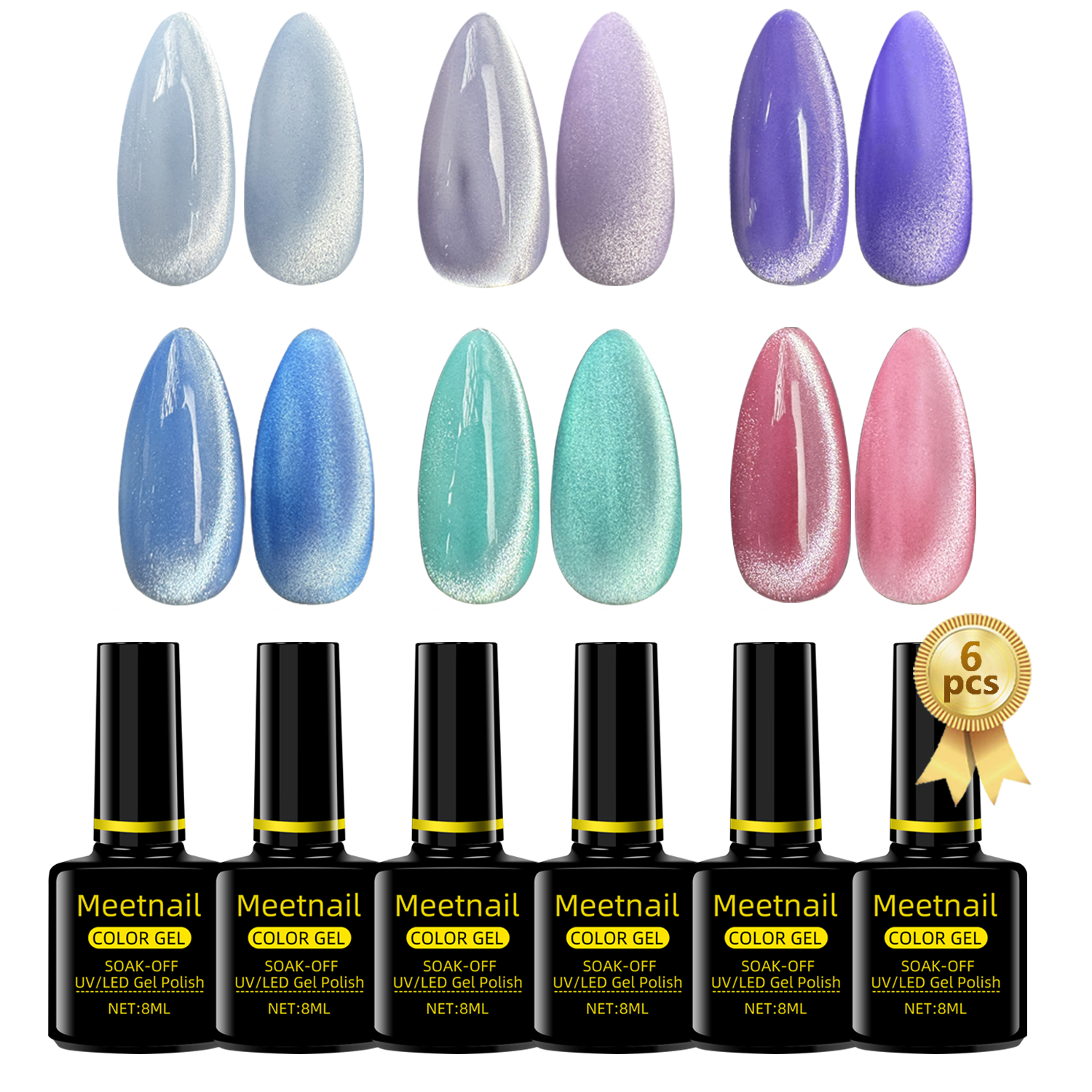 Cat Eye Gel Nail Polish, 6 Colors Cat Eye Glitter Gel Polish Set Neon Red Pink Purple Blue Green with Magnet Velvet Gel Kit Soak Off UV French Nail Art Manicure Gift for Women