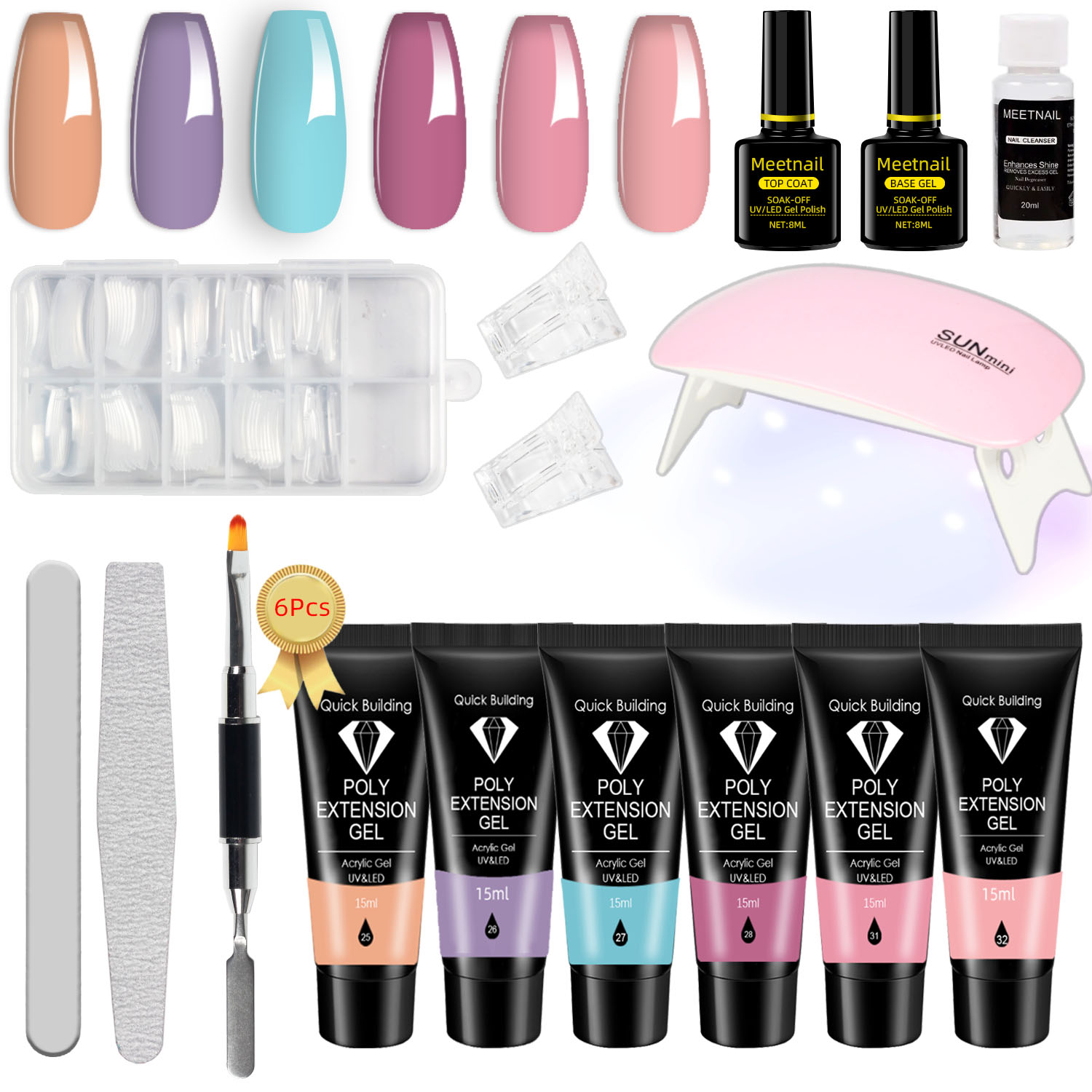 Poly Nail Gel Kit 15 Colors Poly Gel Kit with Slip Solution and Mini Lamp Nail Art Design Beginner