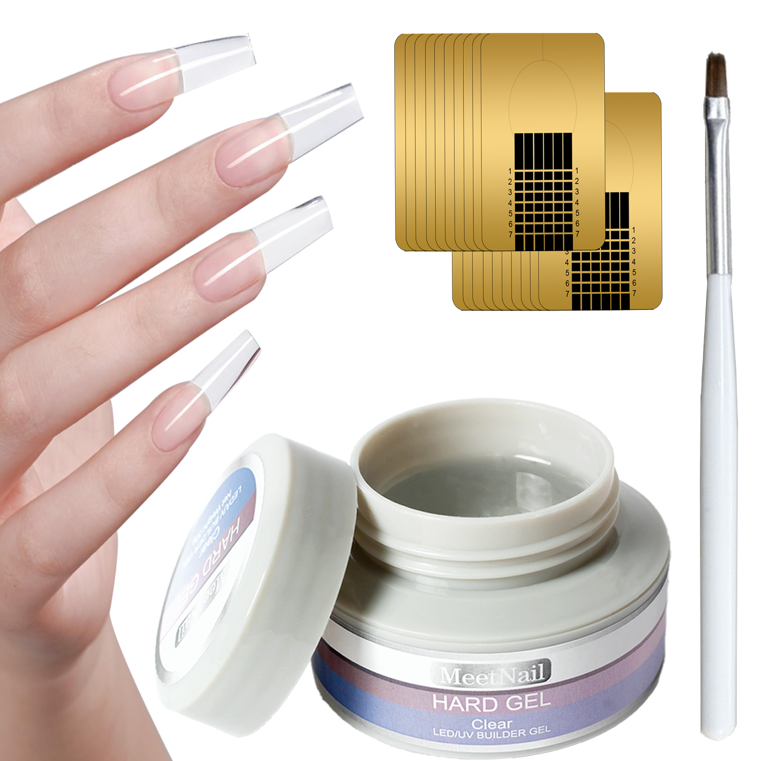 Hard Gel, LED/UV Builder Gel - Clear, Strong Acrylic Finish, Perfect for Nail Extensions and Overlays, Professional Quality, 2 oz, 1-pack