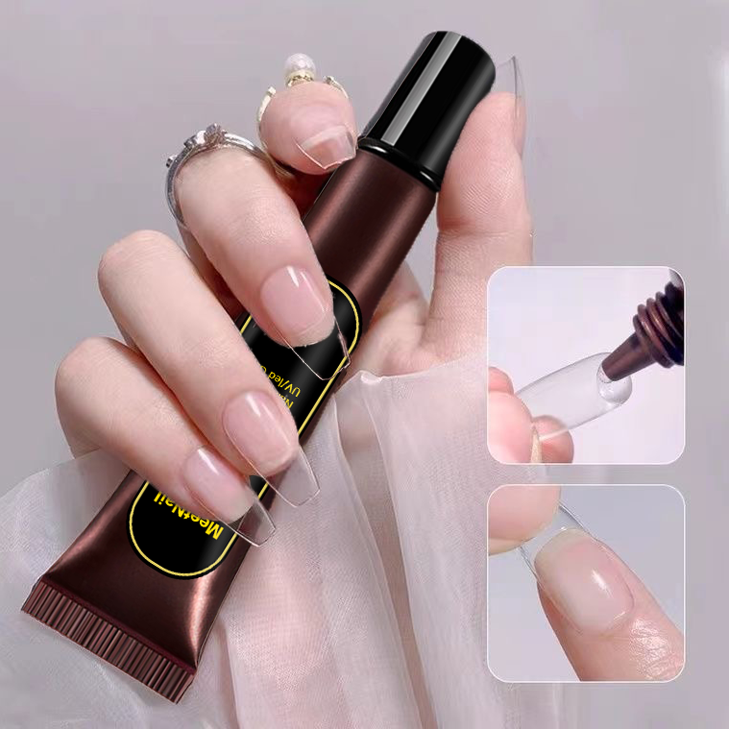 2Pcs*20g Solid Nail Glue Gel, Tipex Soft Nail Tips Glue Super Strong for Acrylic Nails Extension Fake Nails Press On Nails,U V Light Required