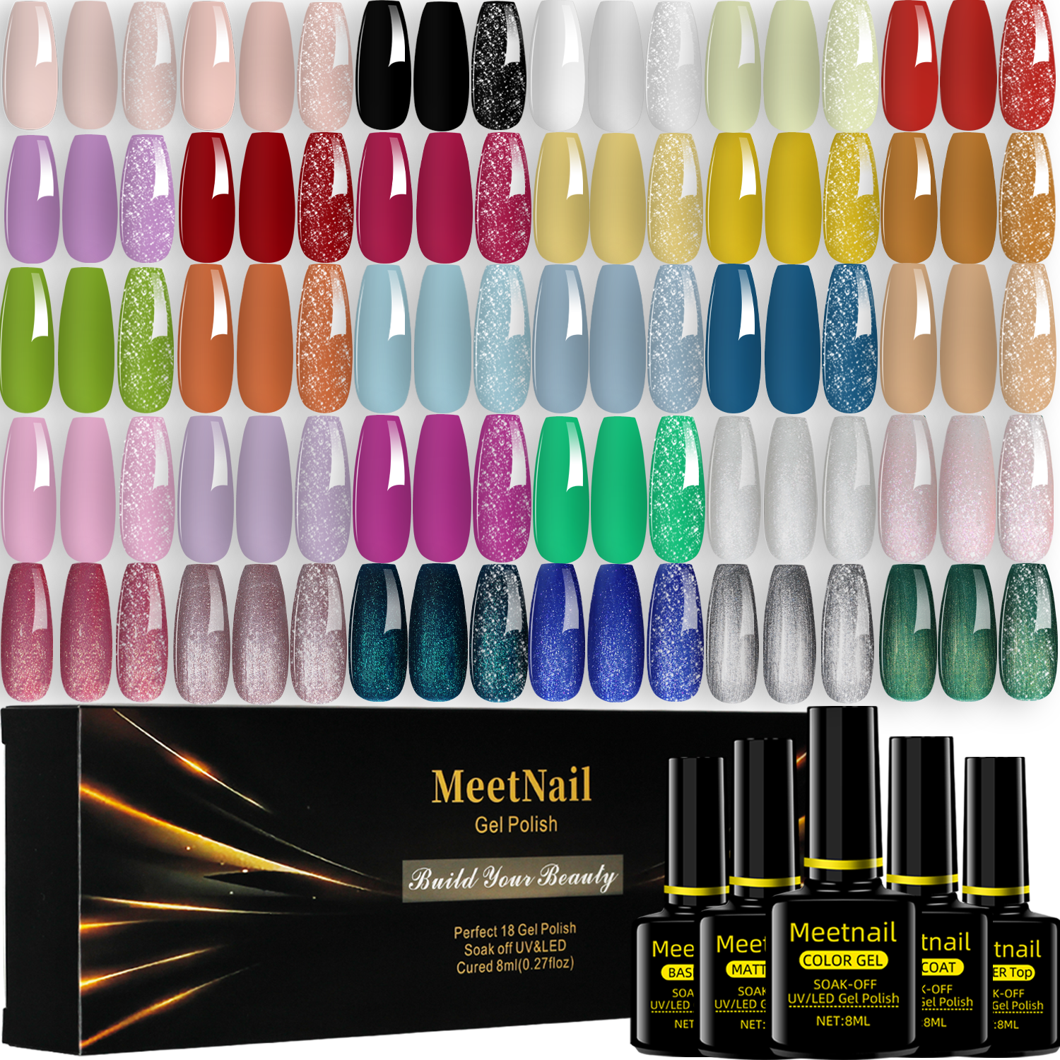 36 PCS Gel Nail Polish Set with Base Glossy and Matte Top Coat Multicolored Gel Nail Long Lasting Suitable for All Seasons