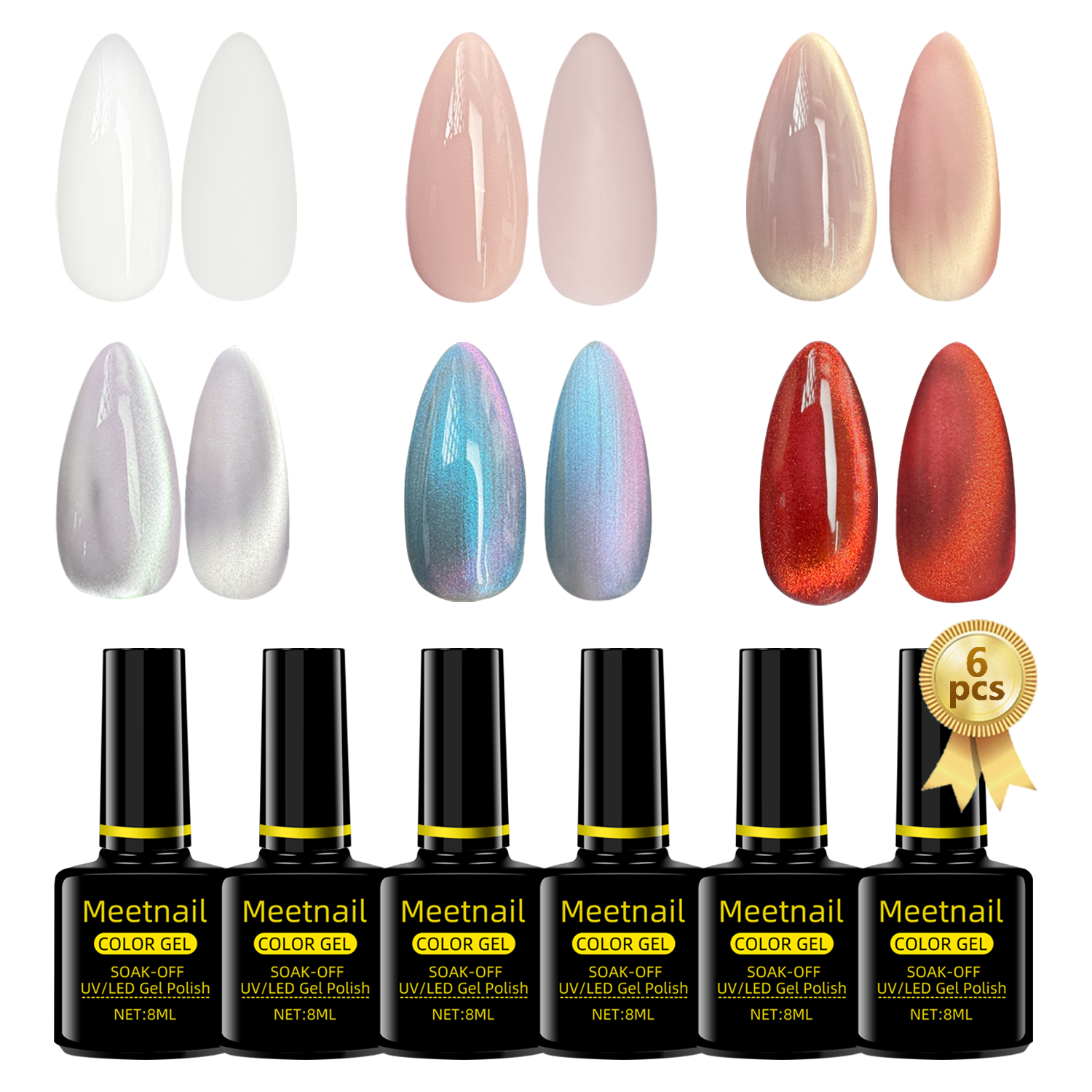 Cat Eye Gel Nail Polish, 6 Colors Cat Eye Glitter Gel Polish Set Neon Red Pink Purple Blue Green with Magnet Velvet Gel Kit Soak Off UV French Nail Art Manicure Gift for Women