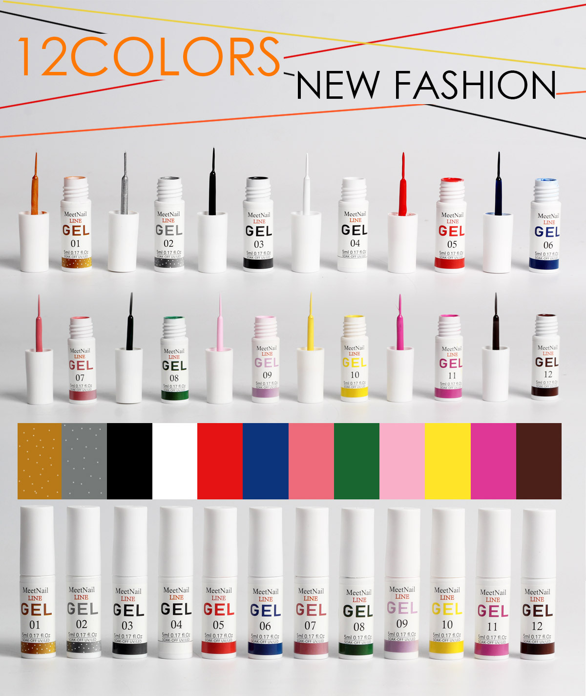 12 color nail drawing adhesive set