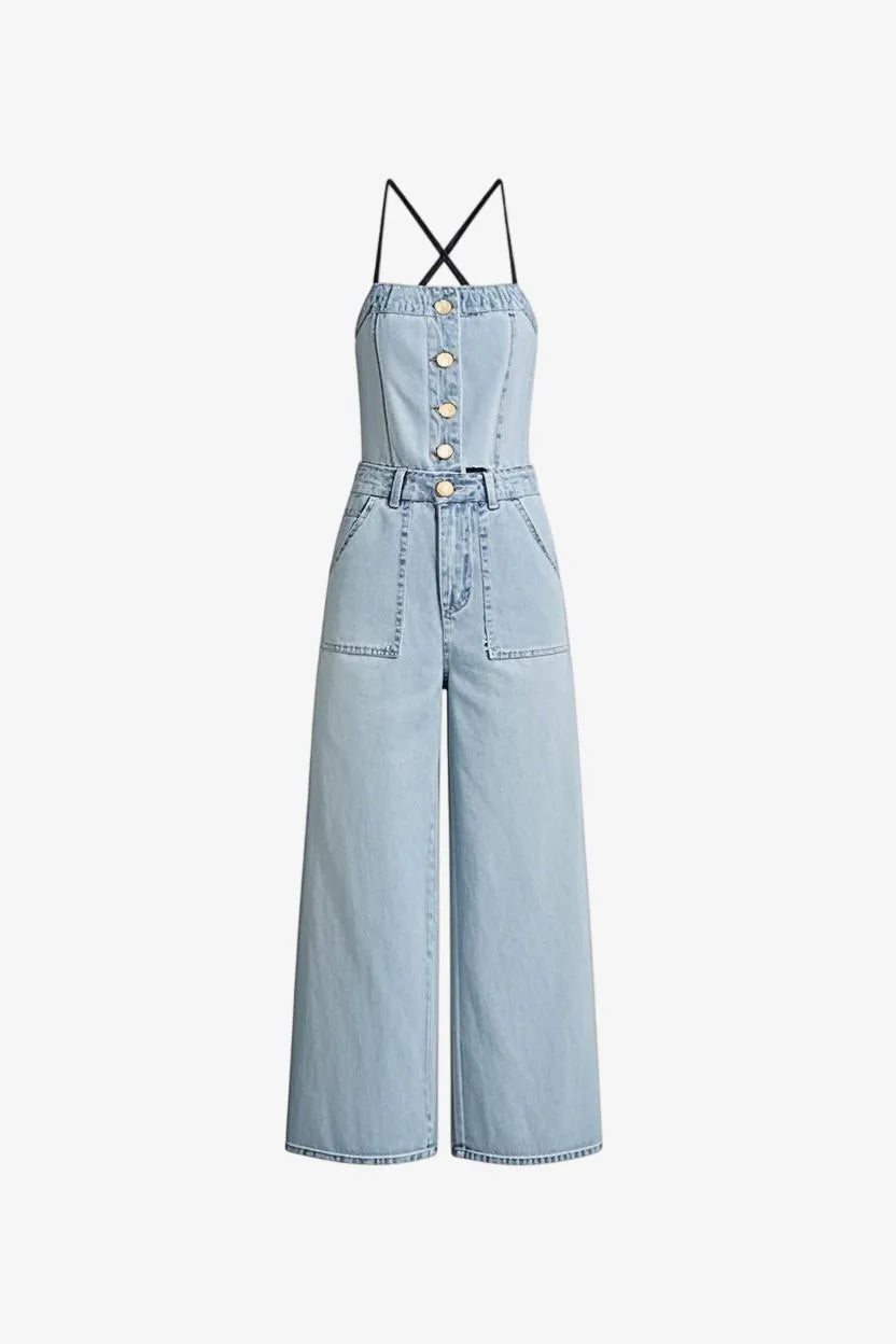 [Free Gift]Backless Denim Bodysuit