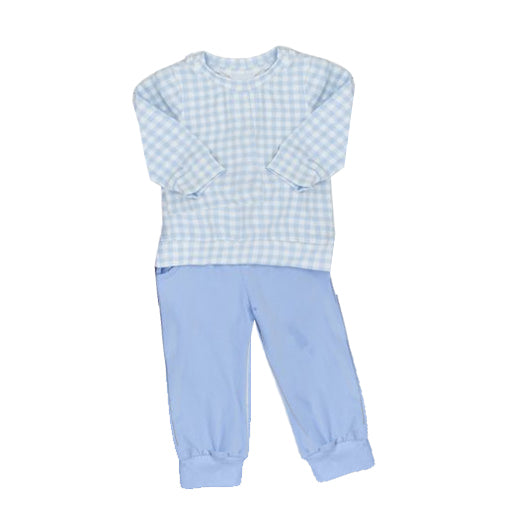 BLP0889 pre-order  toddler boy clothes blue gingham boy winter  pajamas set-2024.9.16