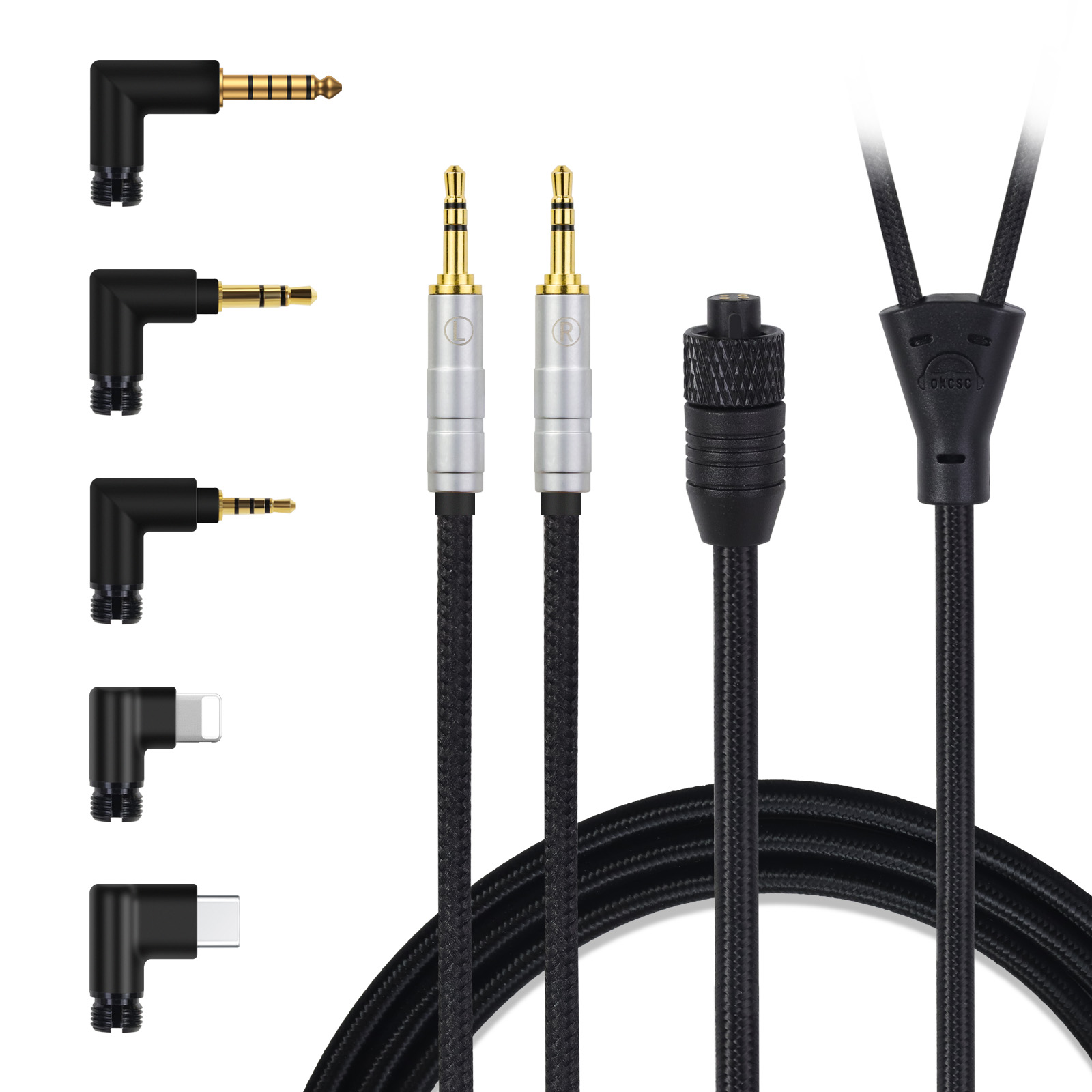 OKCSC TC4P コネクター交換可能リケーブル  24K金メッキ&高純度OFC ケーブル長さ約2メートル 2M 2.5mm/3.5mm/4.4mm/Type-C/Lightning/FOSTEX/shure1840/HD650/HD800/SR9/R70などに対応