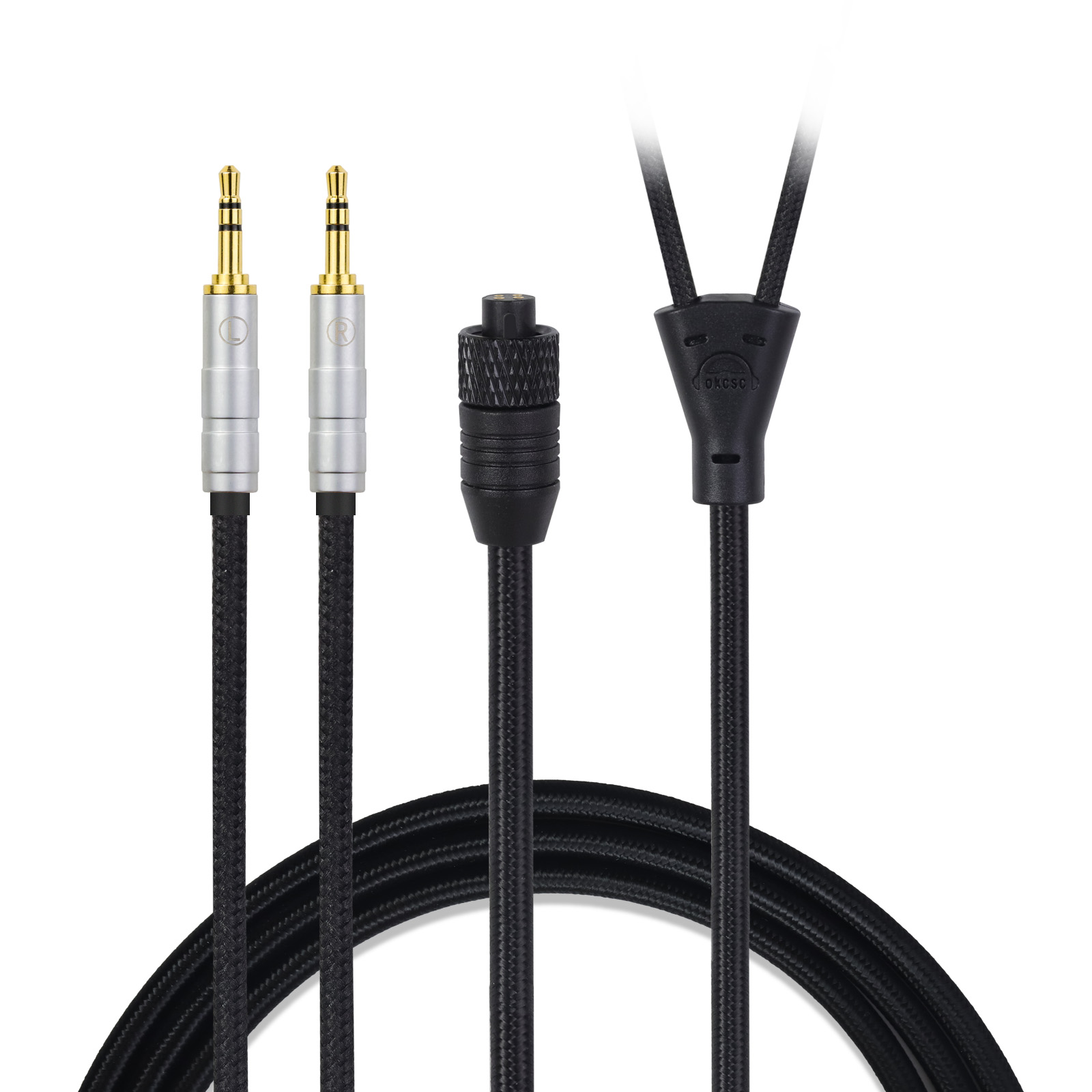 OKCSC TC4P コネクター交換可能リケーブル  24K金メッキ&高純度OFC ケーブル長さ約2メートル 2M 2.5mm/3.5mm/4.4mm/Type-C/Lightning/FOSTEX/shure1840/HD650/HD800/SR9/R70などに対応