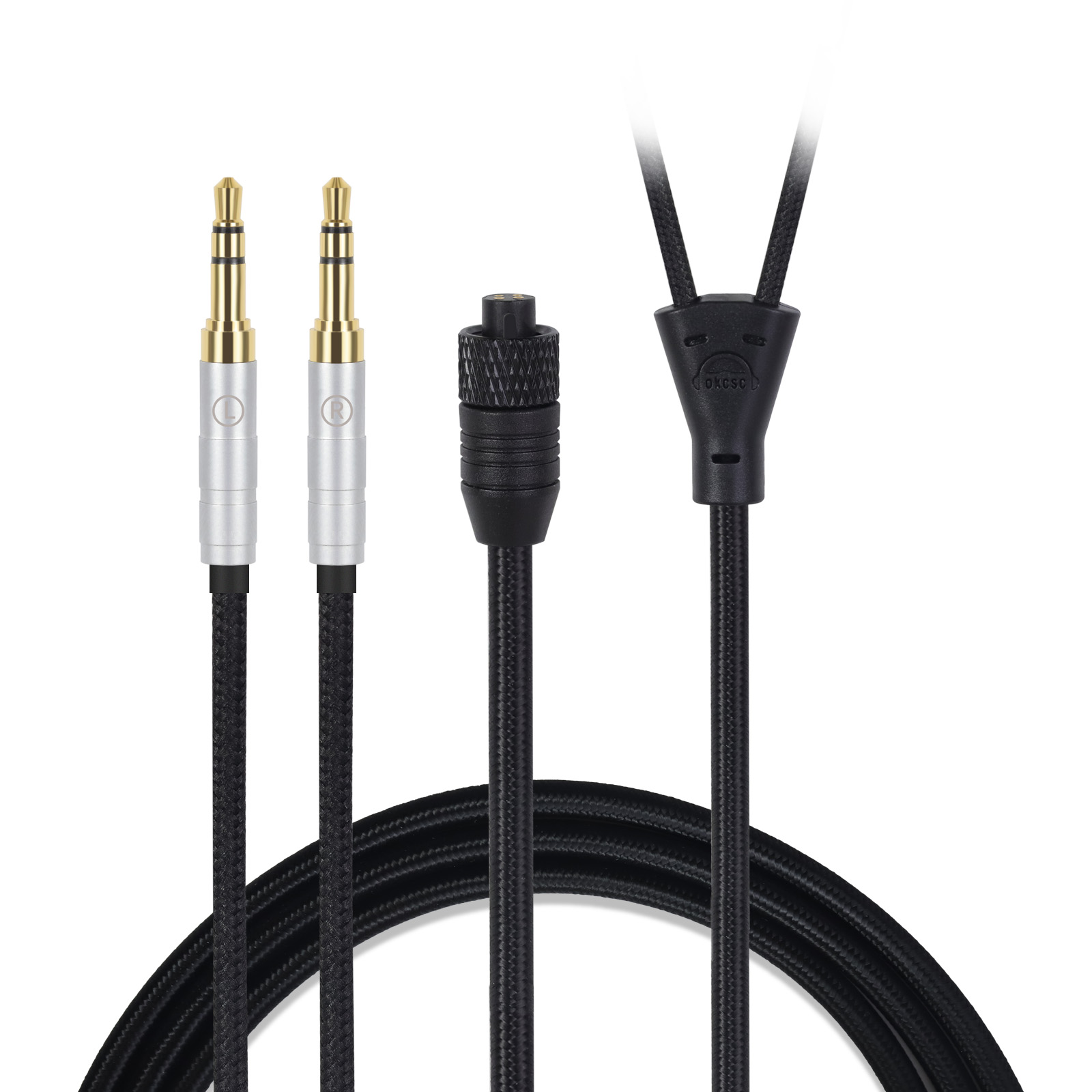 OKCSC TC4P コネクター交換可能リケーブル  24K金メッキ&高純度OFC ケーブル長さ約2メートル 2M 2.5mm/3.5mm/4.4mm/Type-C/Lightning/FOSTEX/shure1840/HD650/HD800/SR9/R70などに対応