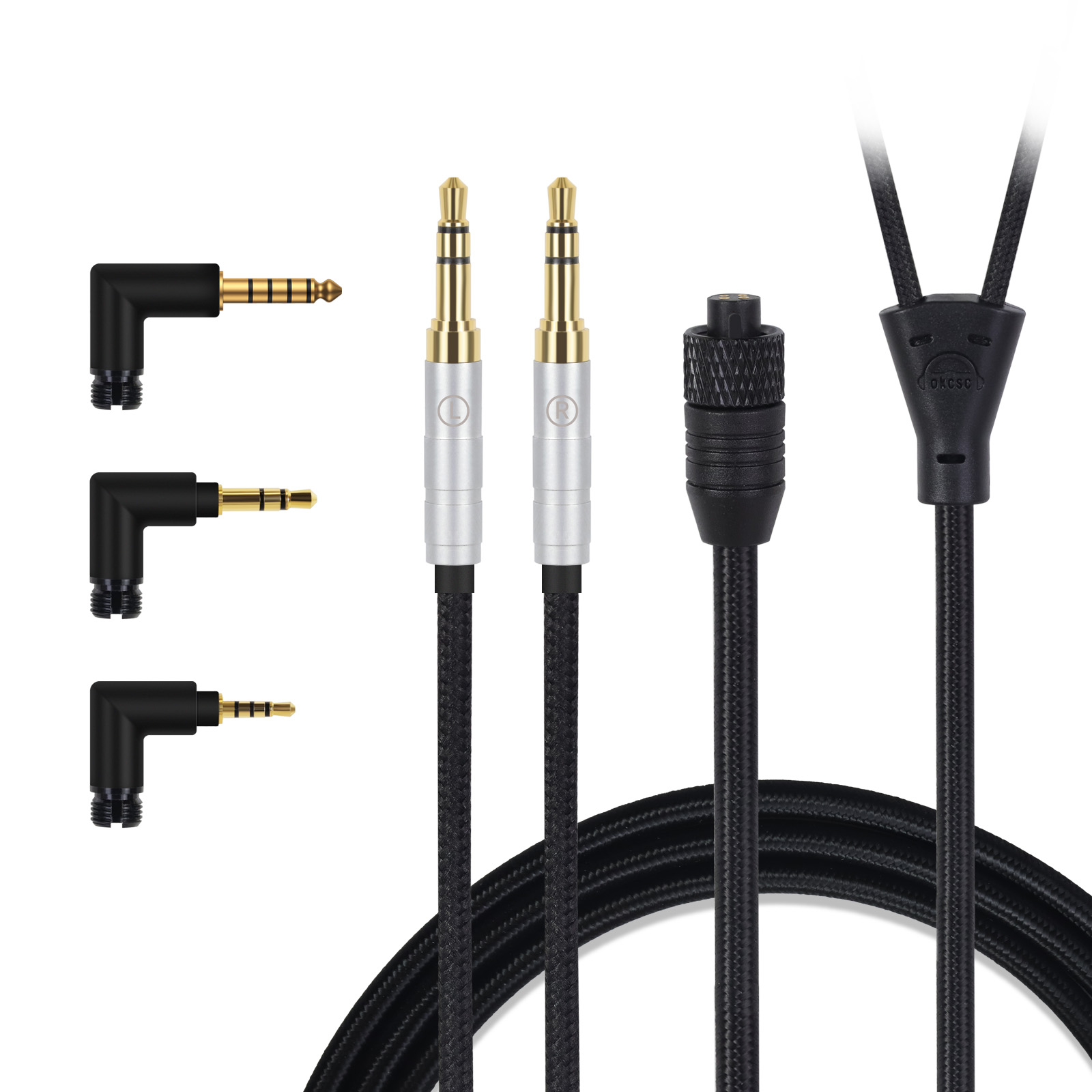 OKCSC TC4P コネクター交換可能リケーブル  24K金メッキ&高純度OFC ケーブル長さ約2メートル 2M 2.5mm/3.5mm/4.4mm/Type-C/Lightning/FOSTEX/shure1840/HD650/HD800/SR9/R70などに対応