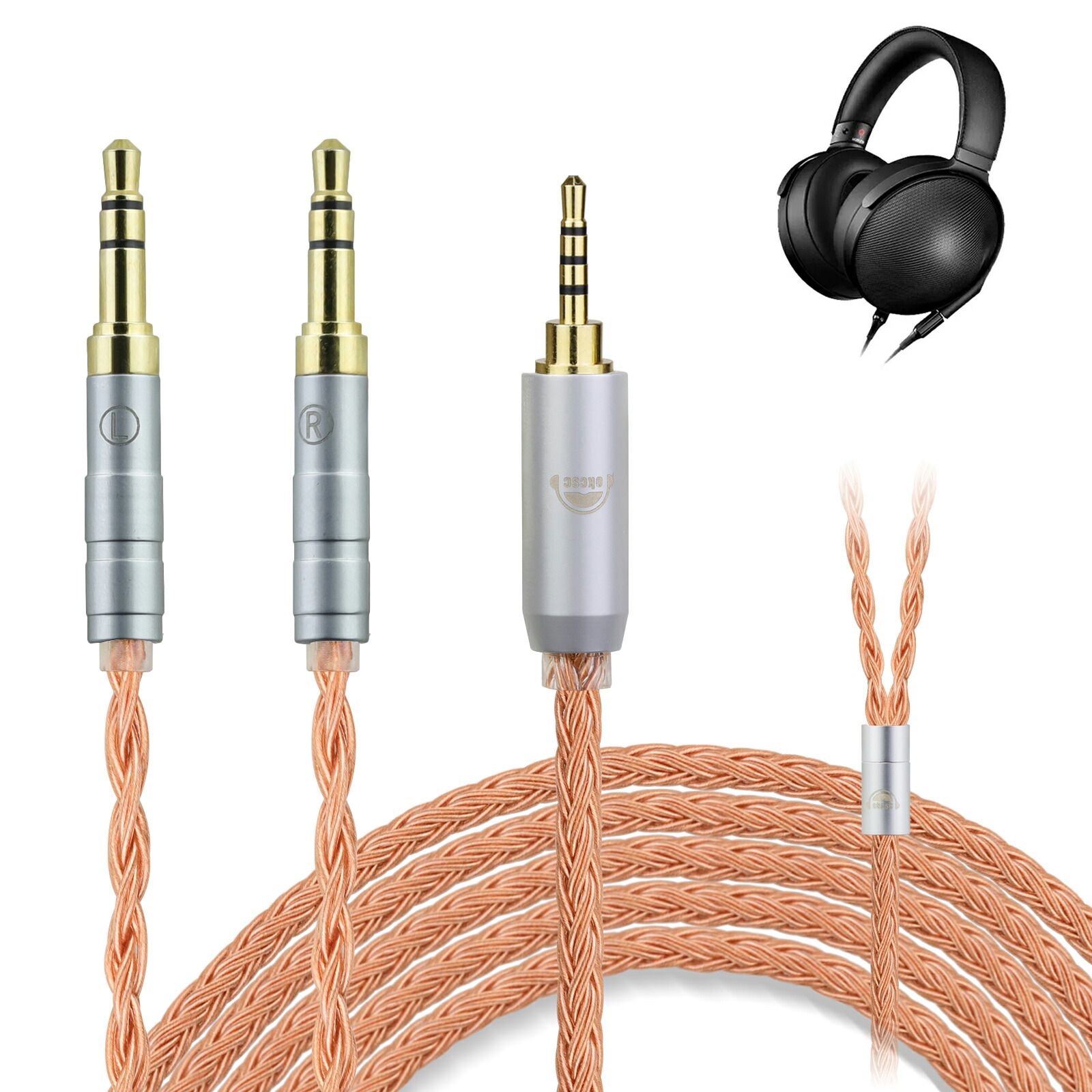okcsc ZT16 dual 3.5mm ヘッドホン ケーブル イヤホン リケーブル 交換リケーブル 交換ケーブル イヤホン ヘッドホン用 16芯 高純度無酸素銅 HiFiman HE560 HE350 SONY MDRZ1R MDRZ7M2 などに対応 2.5mm 3.5m 4.4mm