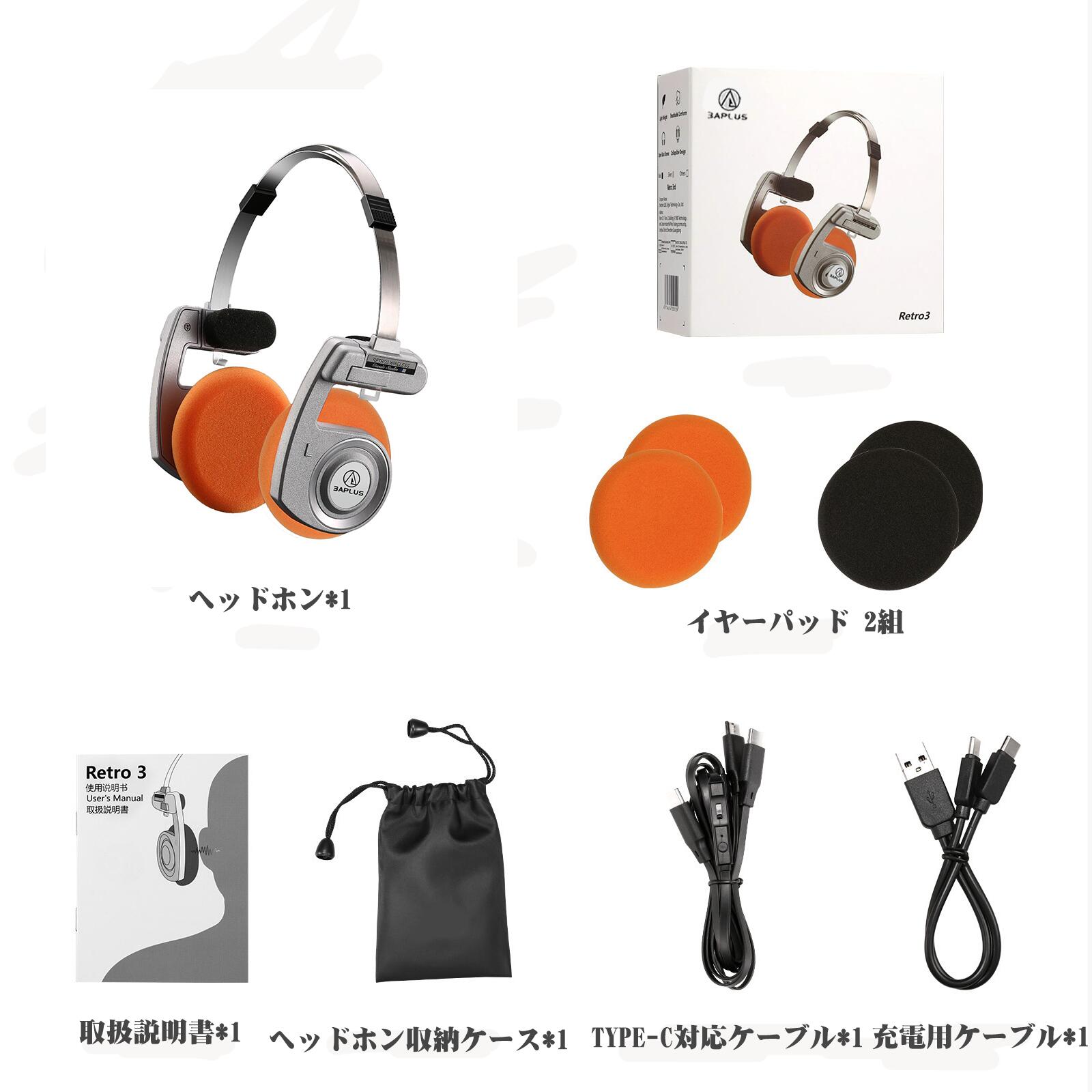 3APLUS Retro Bluetoothヘッドホン オープン型 ワイヤレスヘッドホン オーバーヘッドヘッドホン 軽量 レトロ 折り畳み式 通話対応 音量調節 最大15時間連続再生 持ち運び便利 Android & IOSのスマホ