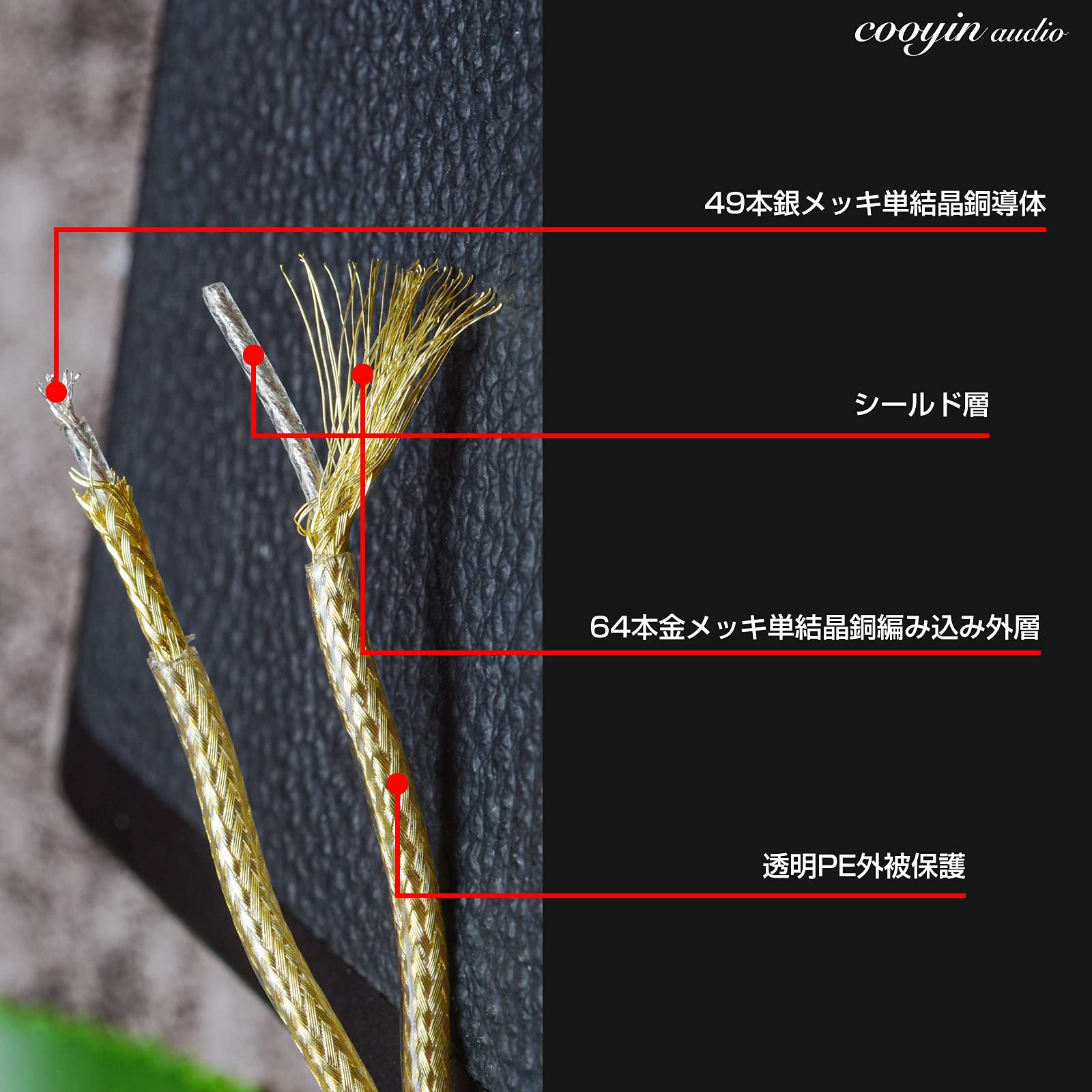 cooyin 変換ケーブル イヤホンジャック 変換 2.5mm/3.5mm/4.4mm  （オス）- 2.5mm/3.5mm/4.4mm（メス） Litz Wire 銀メッキ単結晶銅導体 金メッキ イヤホン・ヘッドホン、アンプ、オーディオプレーヤー等に適用