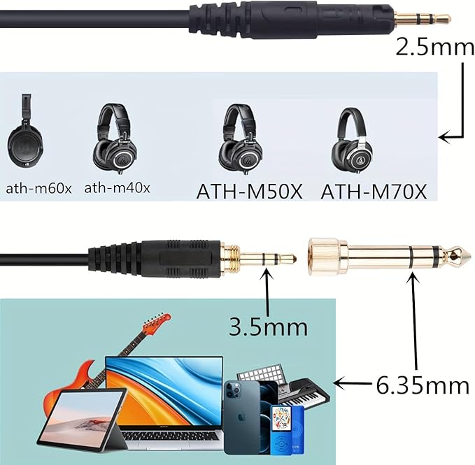 OKCSC ヘッドホンケーブル 交換用 3.5mm アップグレードケーブル Audio-technica ATH-R50x/ATH-M50x/ M40x/ M70x 等ヘッドホンに適合